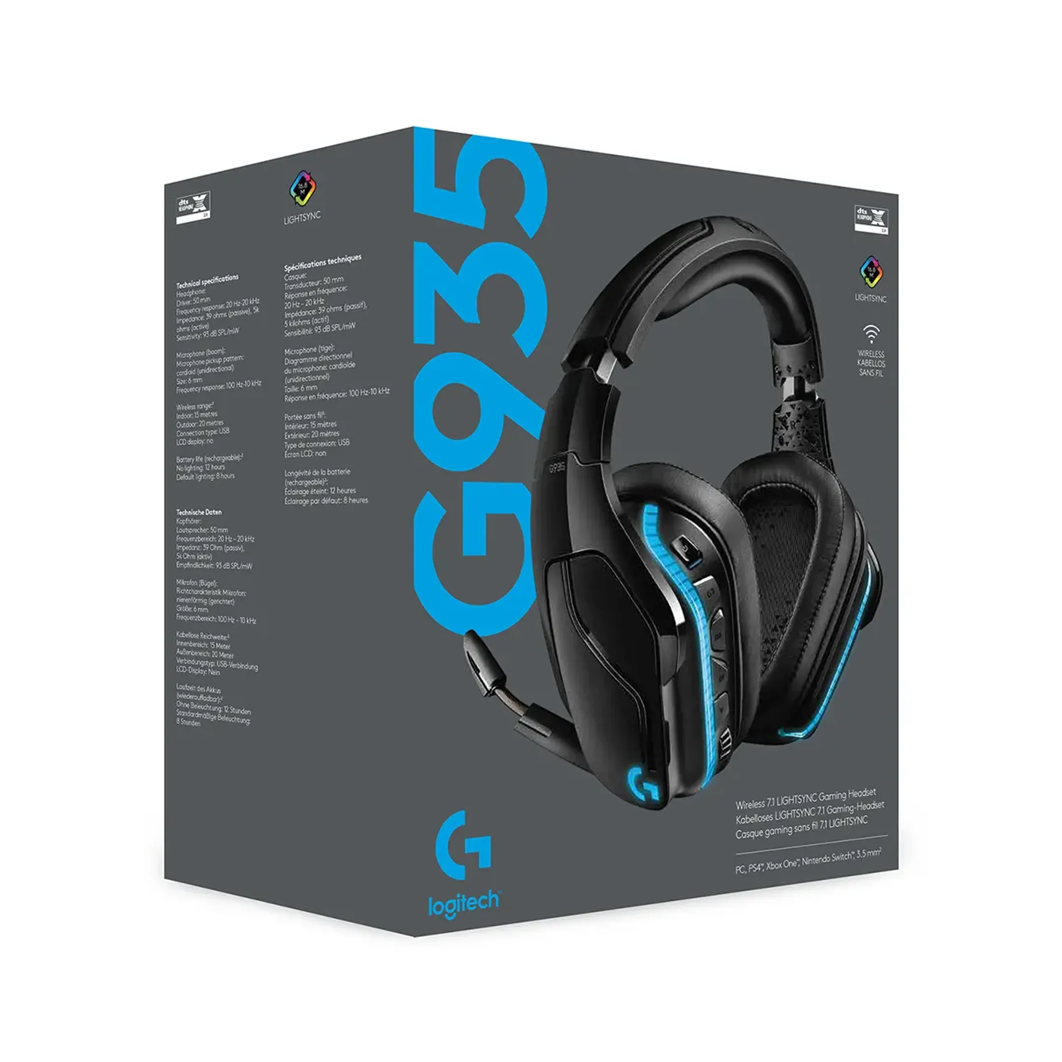 Logitech G Casque gaming sans fil 7.1 surround Lightsync G935 - Noir image