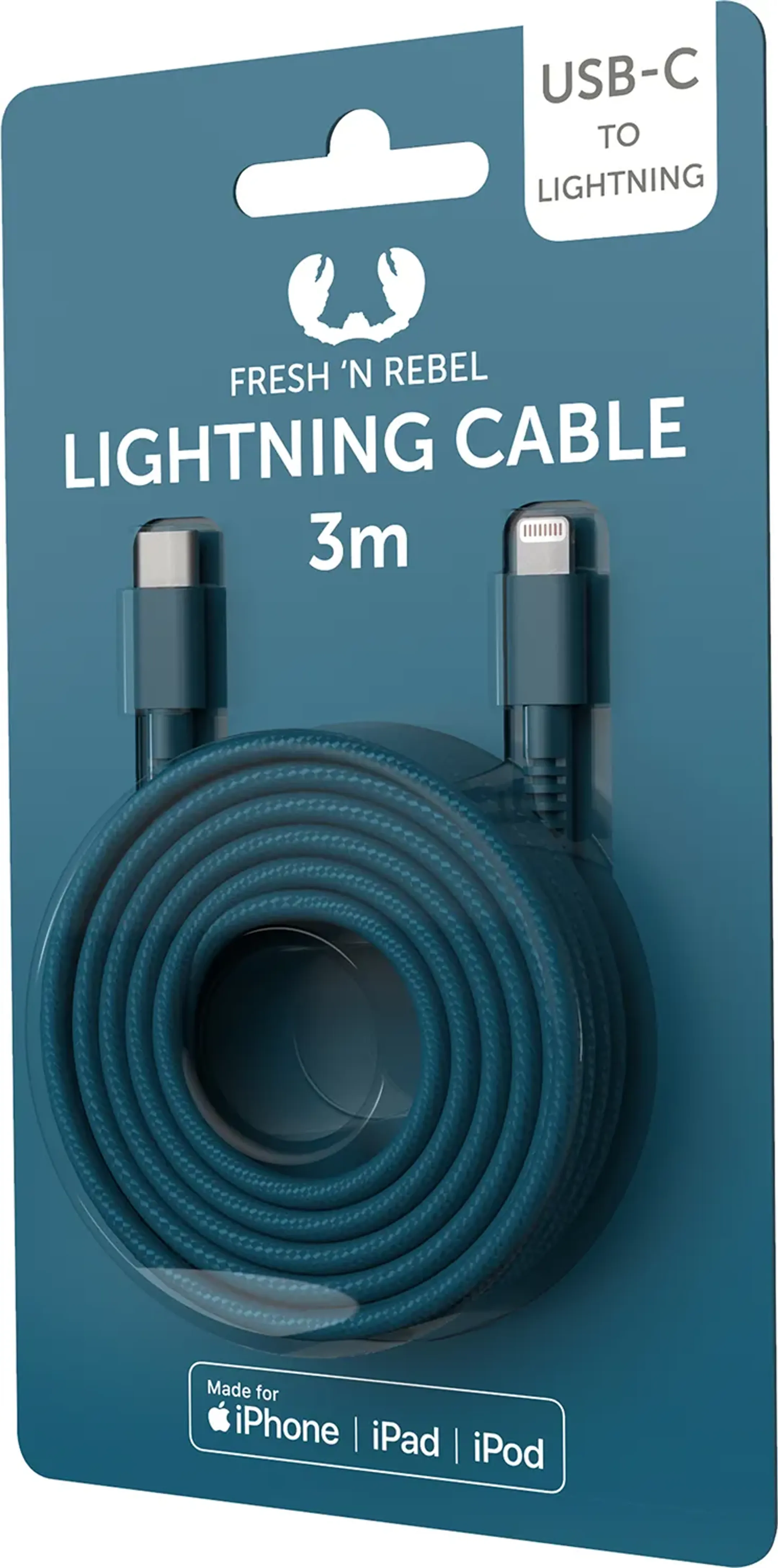 Fresh 'n Rebel Câble Lightning vers USB C - 3 m - Petrol Blue - 2CLC300PB image