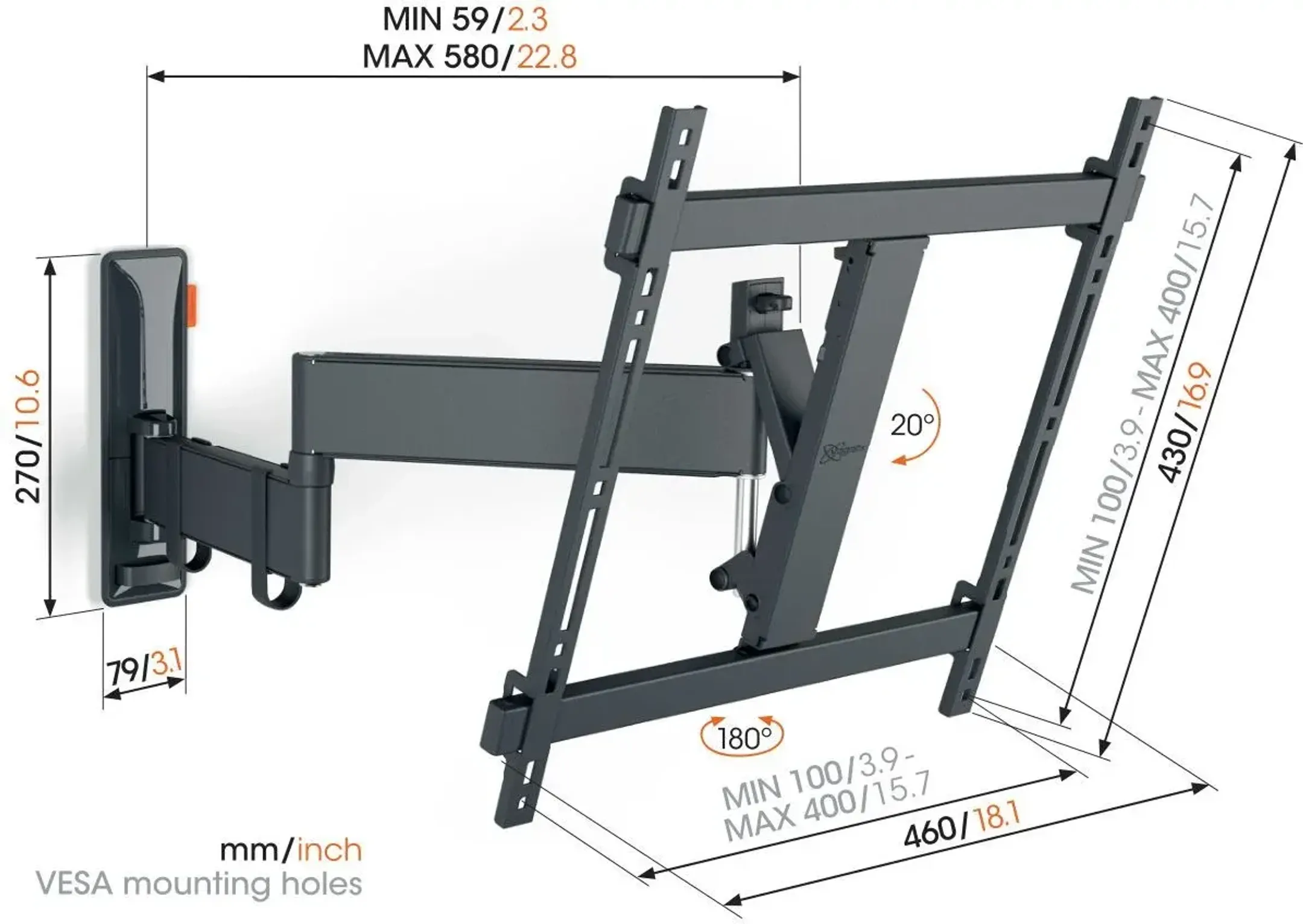 Vogels Draaibare beugel voor TV t/m 65" - TVM 3445 image