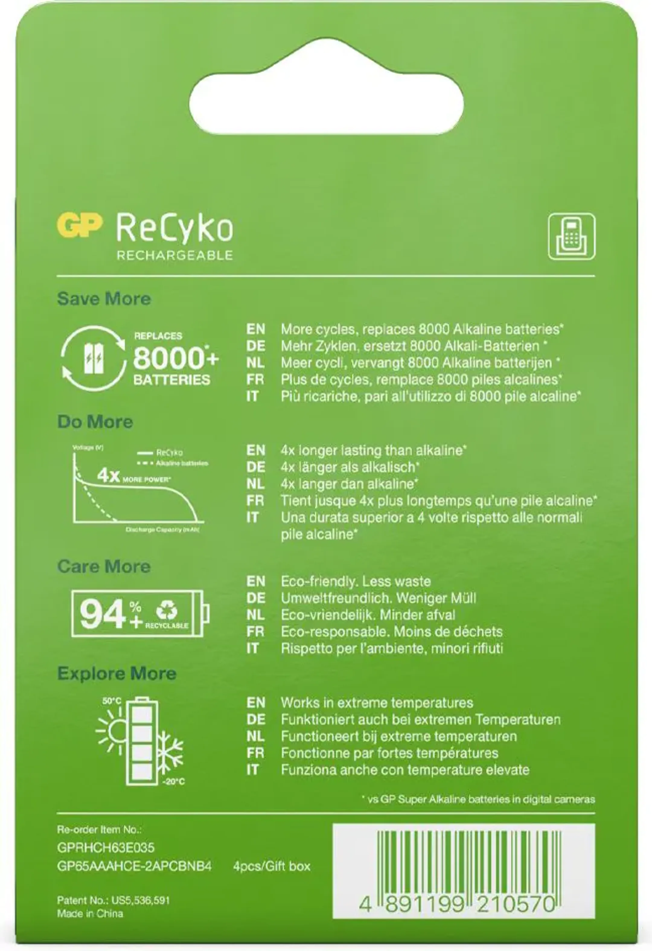 GP Piles rechargeable AAA NiMH 650 mAh ReCyko - 4 pièces image