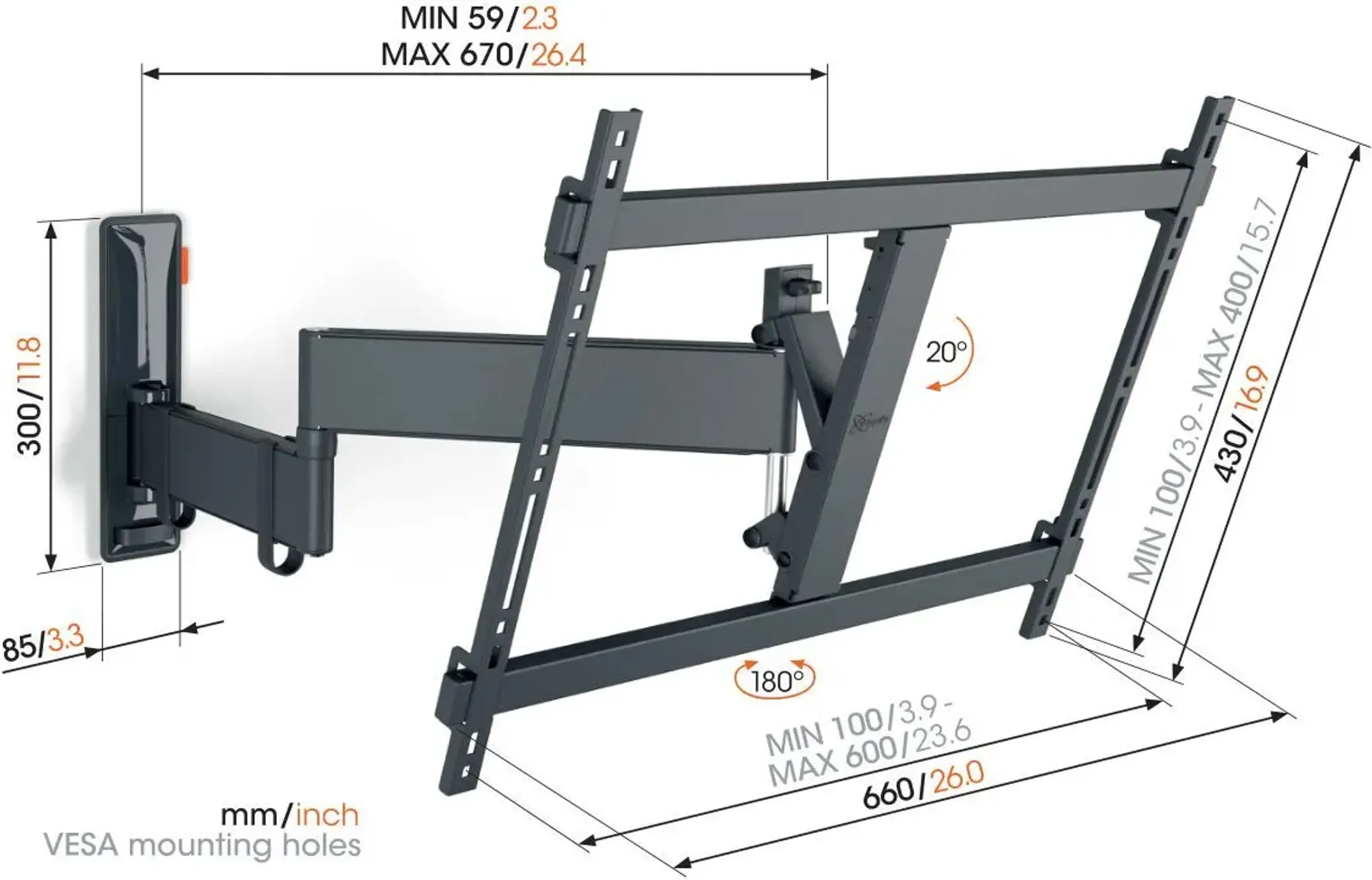 Vogels Draaibare beugel voor TV 40"- 77" - TVM 3645 image