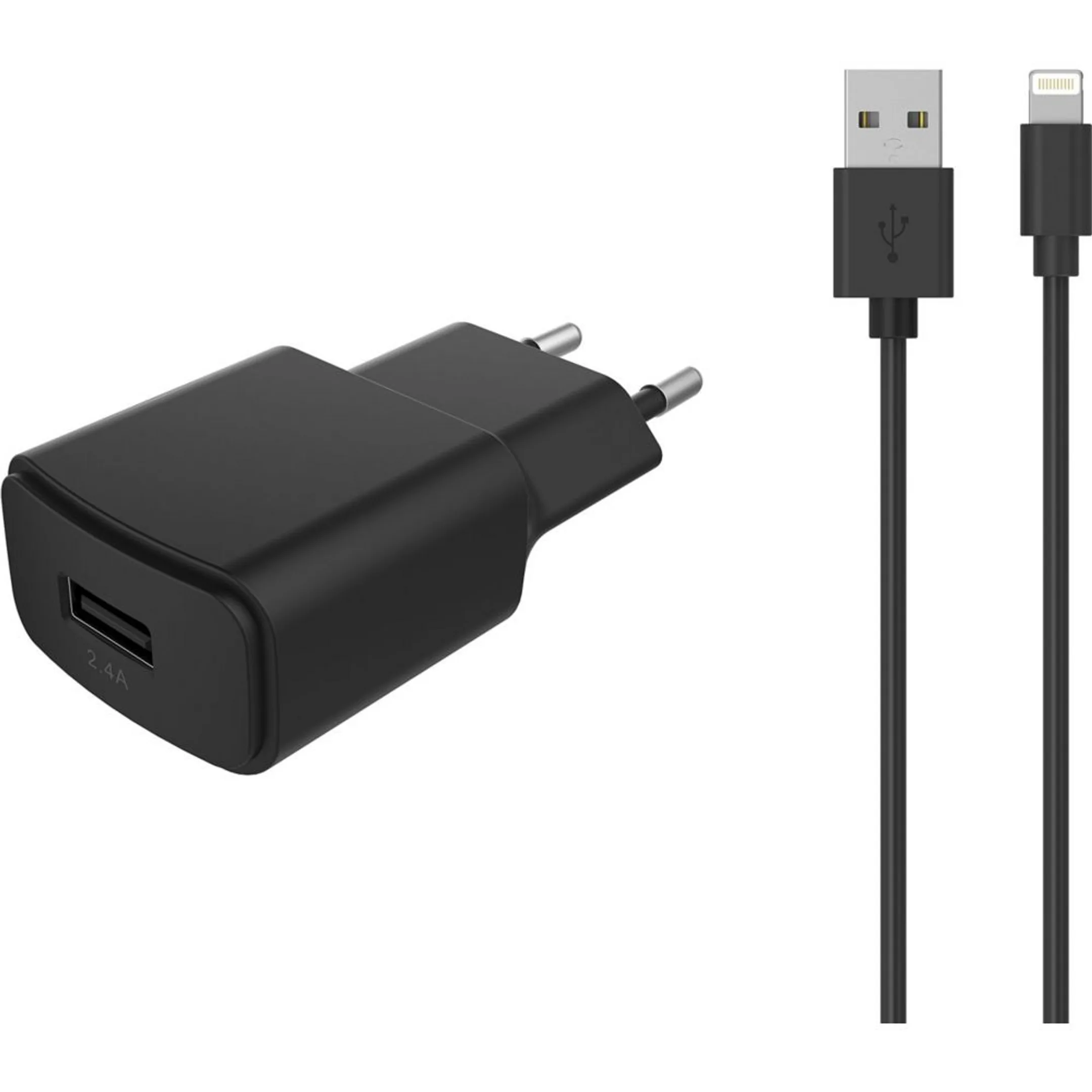 Netstroomlader USB A 2,4 A + Lightning naar USB A-kabel