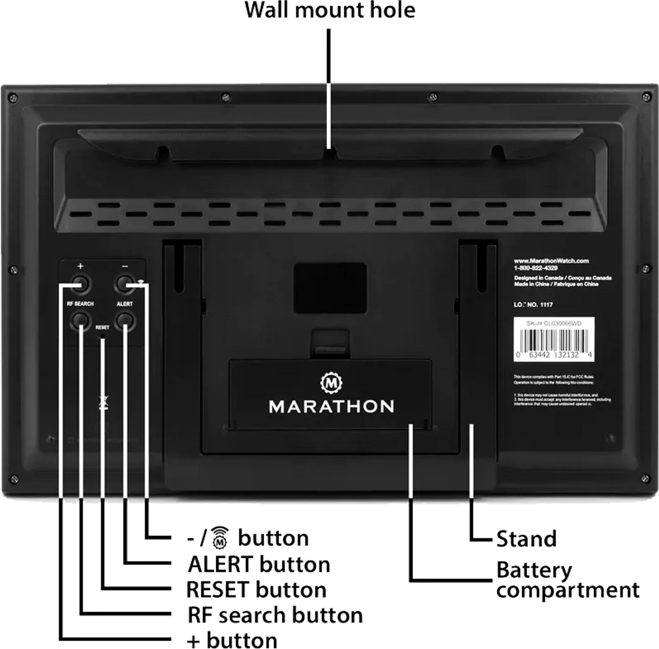 Marathon Horloge murale avec affichage de la température et de la date - Denver image
