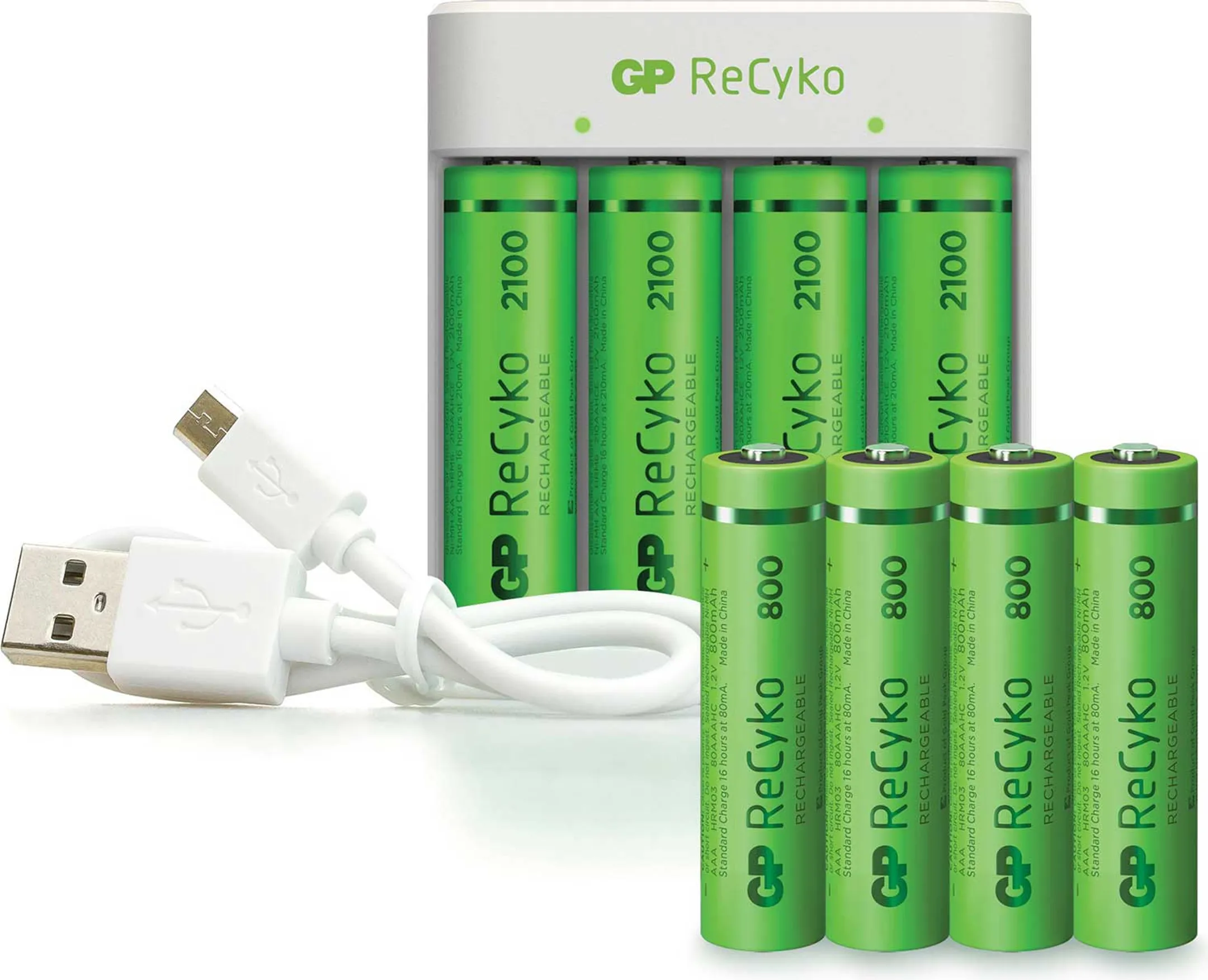 GP USB batterijlader + 4x AA ReCyko & 4x AAA ReCyko batterijen image