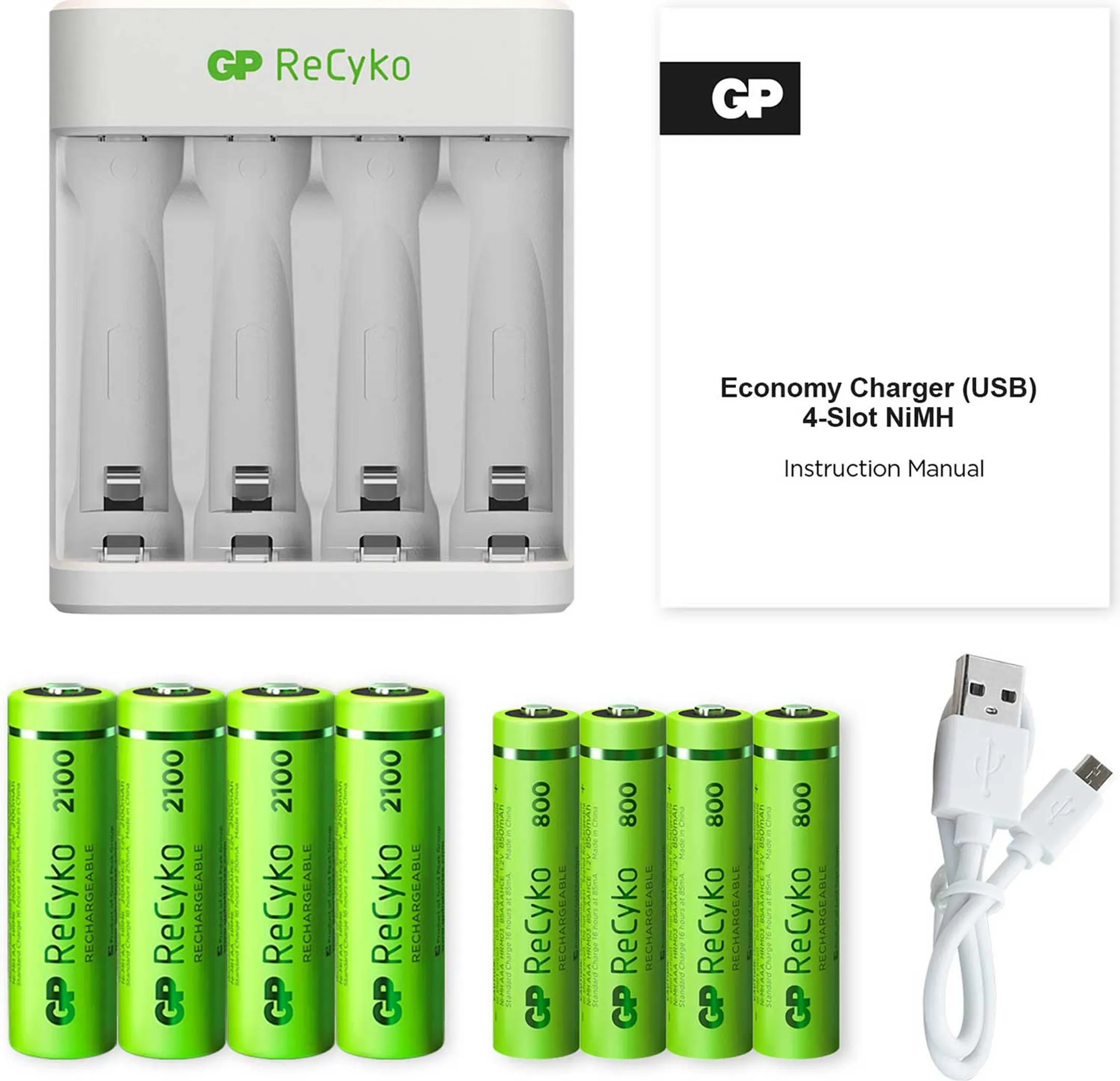 GP USB batterijlader + 4x AA ReCyko & 4x AAA ReCyko batterijen image