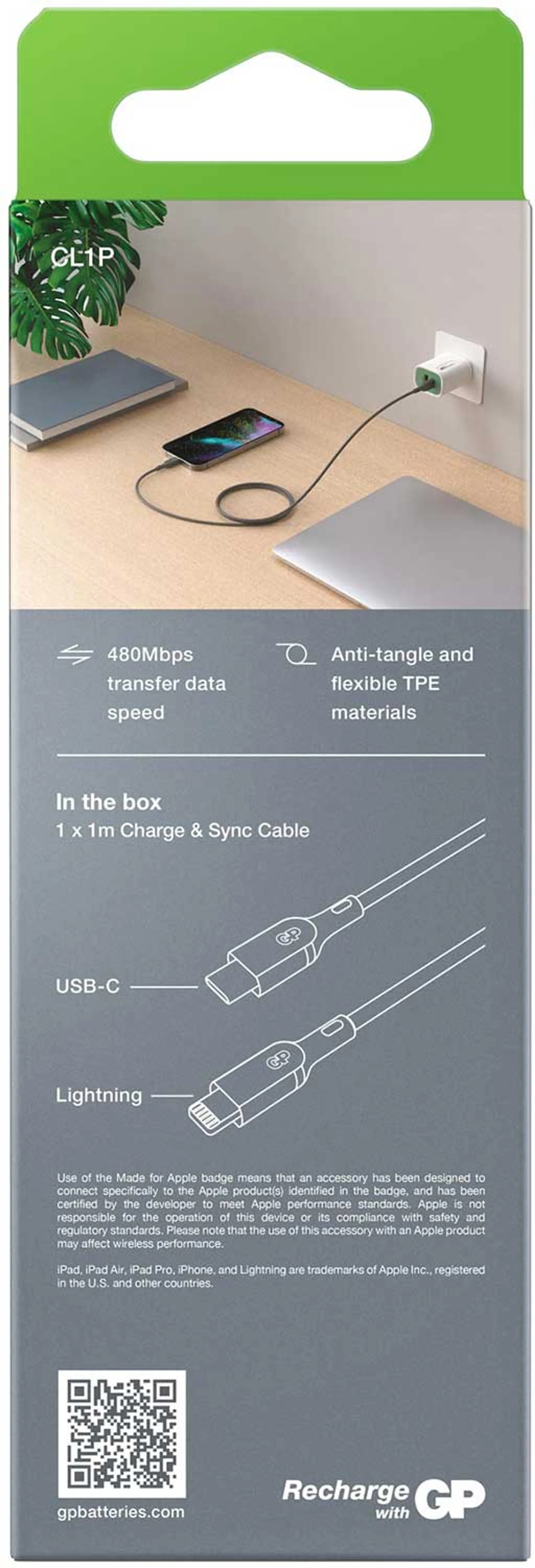 GP Câble Lightning vers USB C - 1 m - CL1P image