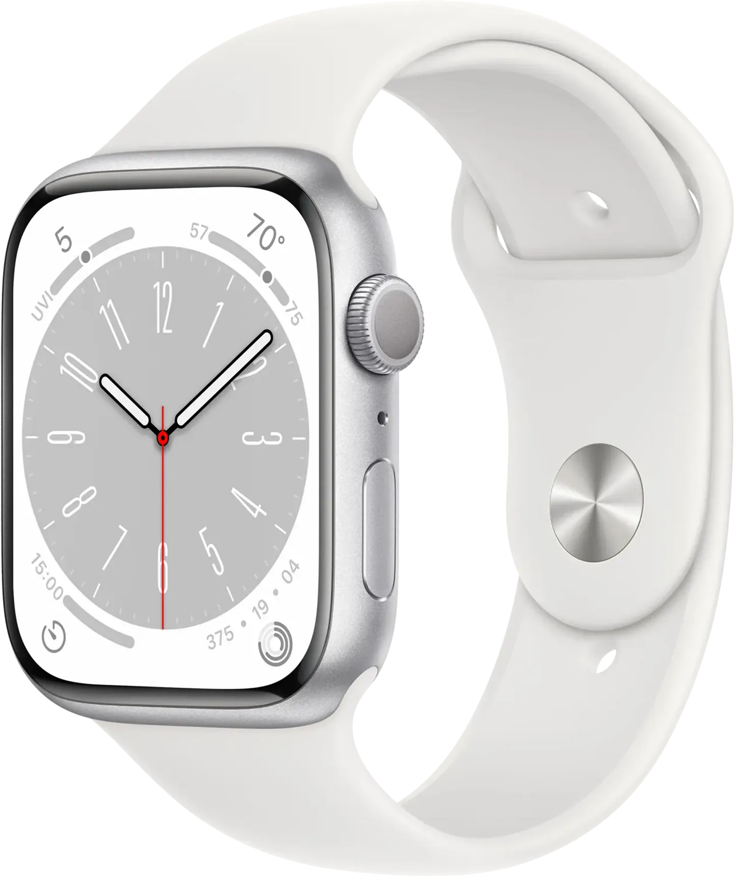 Apple Watch Series 8 45mm Silver Aluminium/White Sport Band Bestel nu, in huis