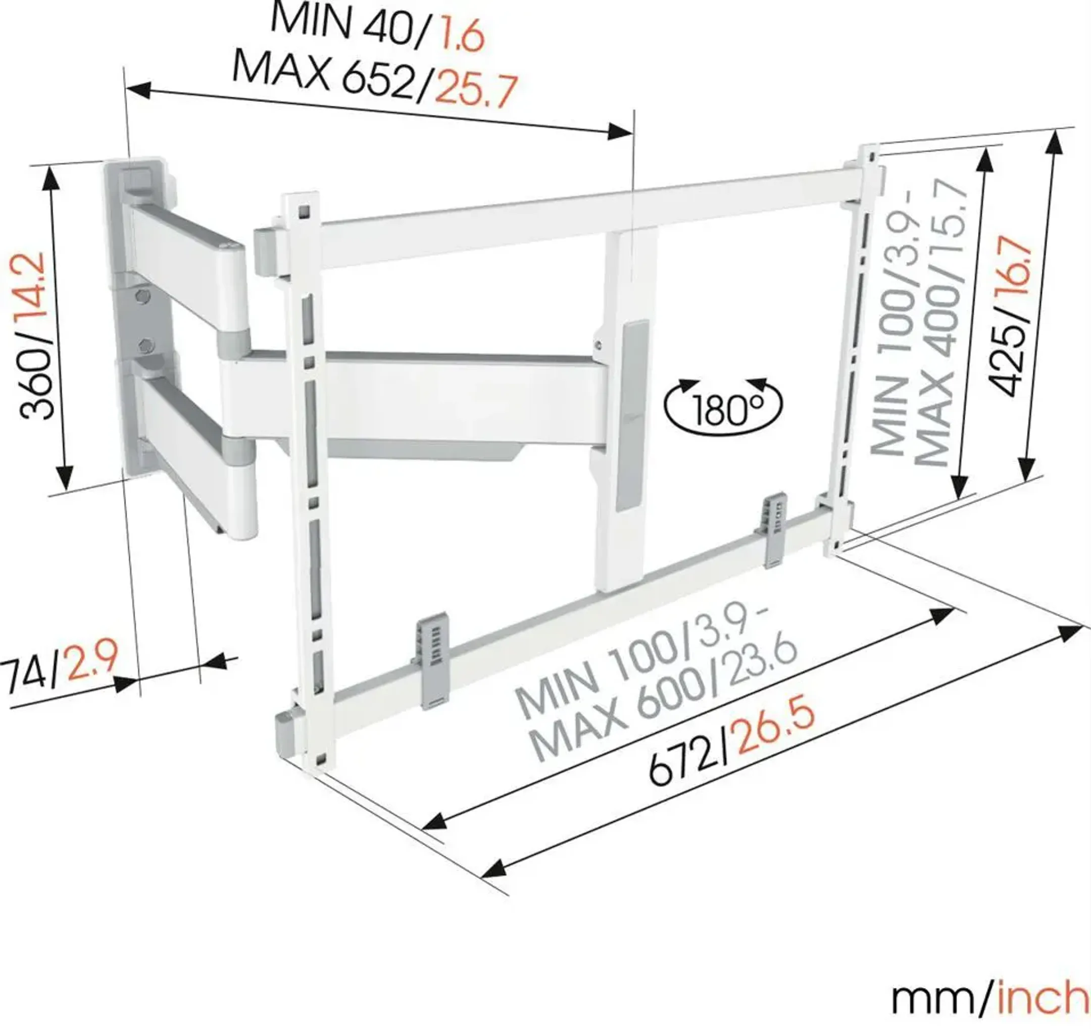 Support TV orientable TVM 5645 40" à 77" - Blanc