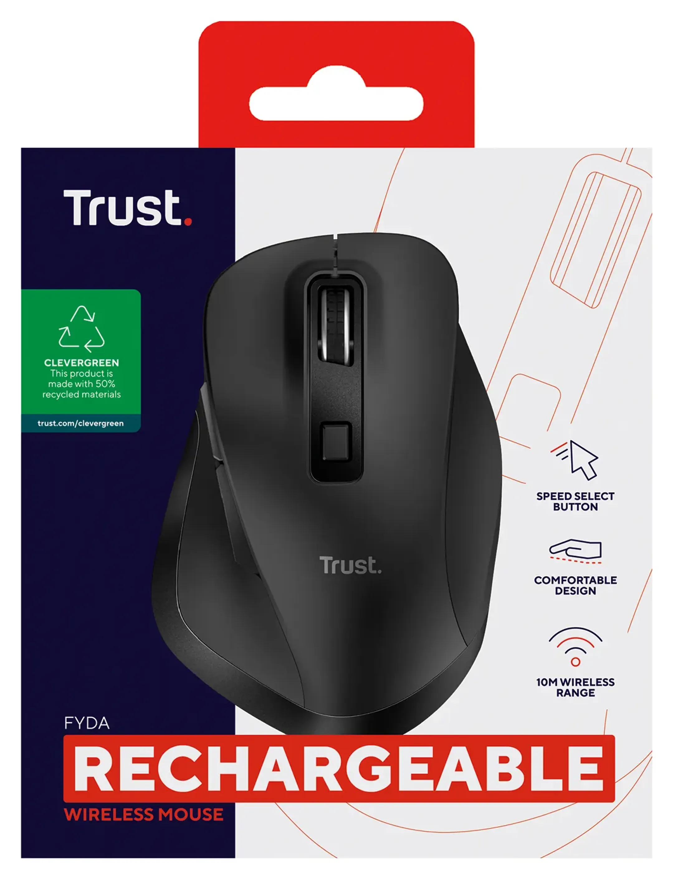 Trust Draadloze oplaadbare Eco muis Fyda - Zwart image