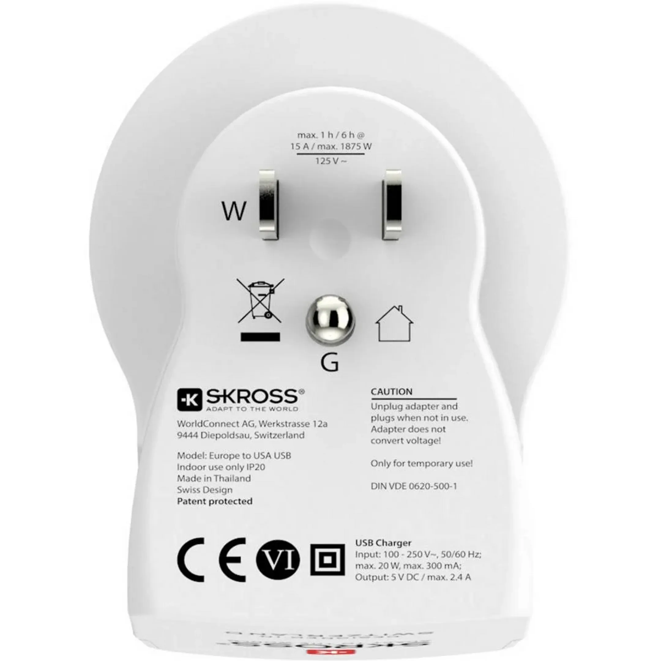 Skross Adaptateur de voyage européenne avec connexion États-Unis + 2 ports USB image