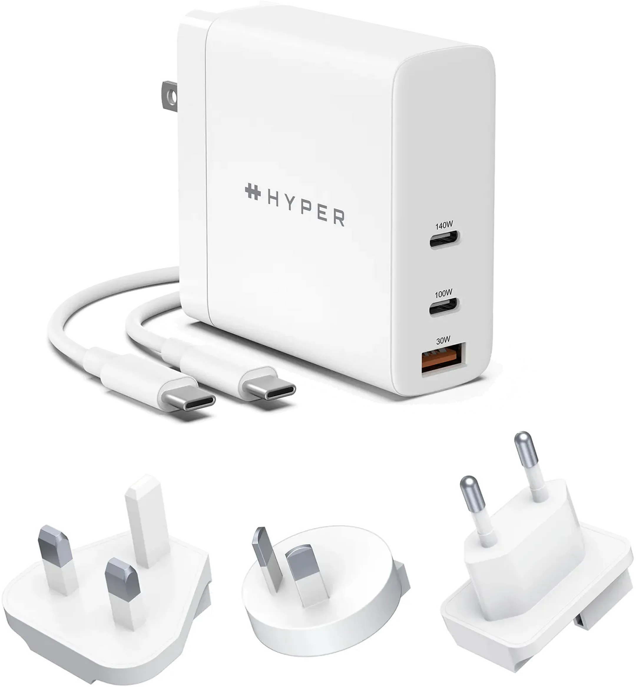 HyperJuice 140 W USB C GaN netstroomlader + 2 m. USB C-kabel