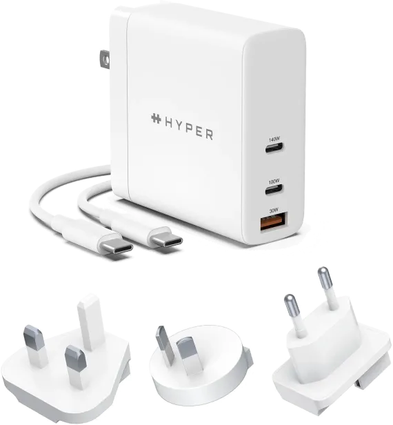 Chargeur secteur USB C GaN 140 W HyperJuice + câble USB C 2 m.