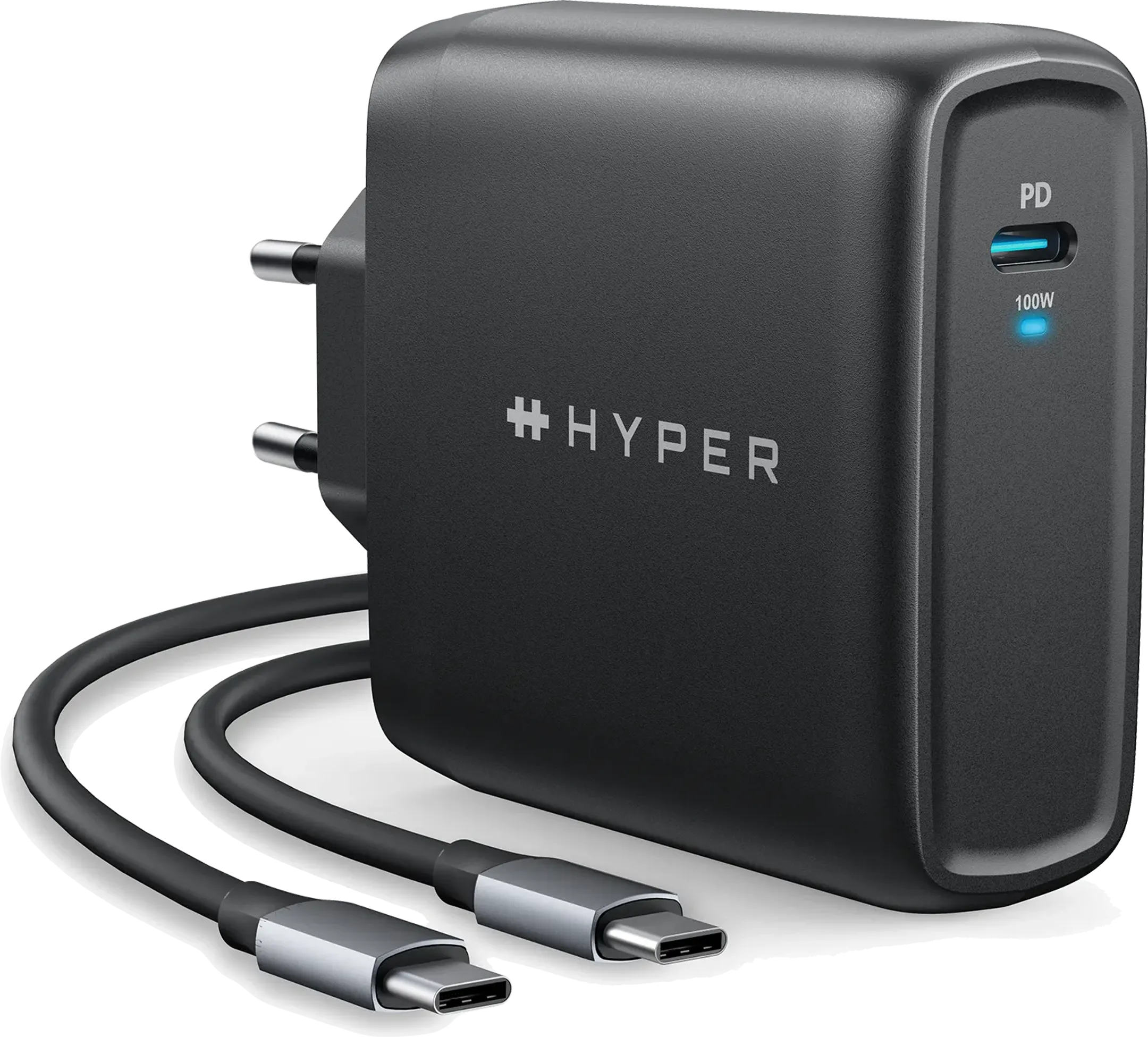 HyperJuice 100 W USB C GaN netstroomlader + 2 m. USB C-kabel