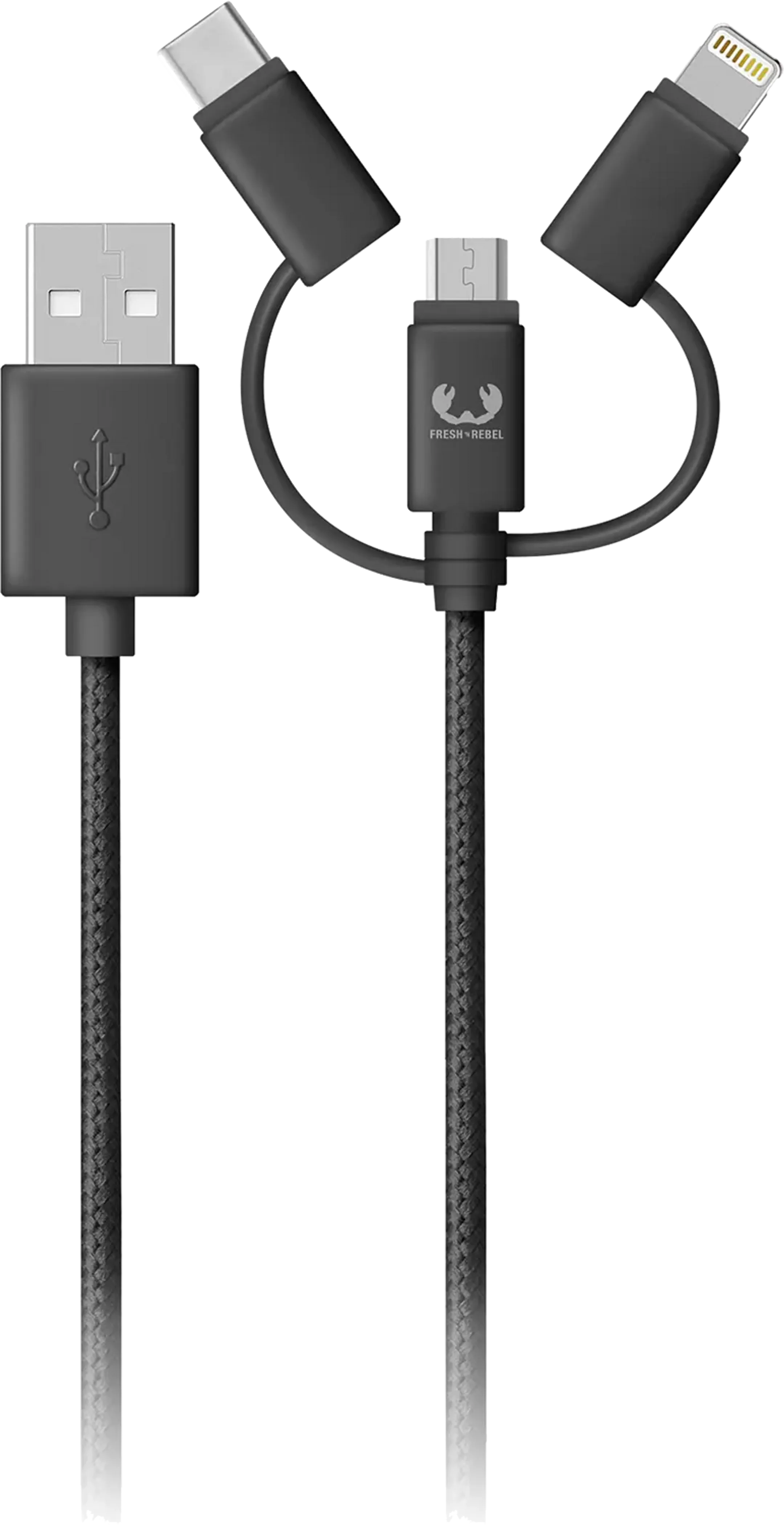 Câble combo USB C + Lightning + micro USB vers USB A - 2 m. - Storm Grey