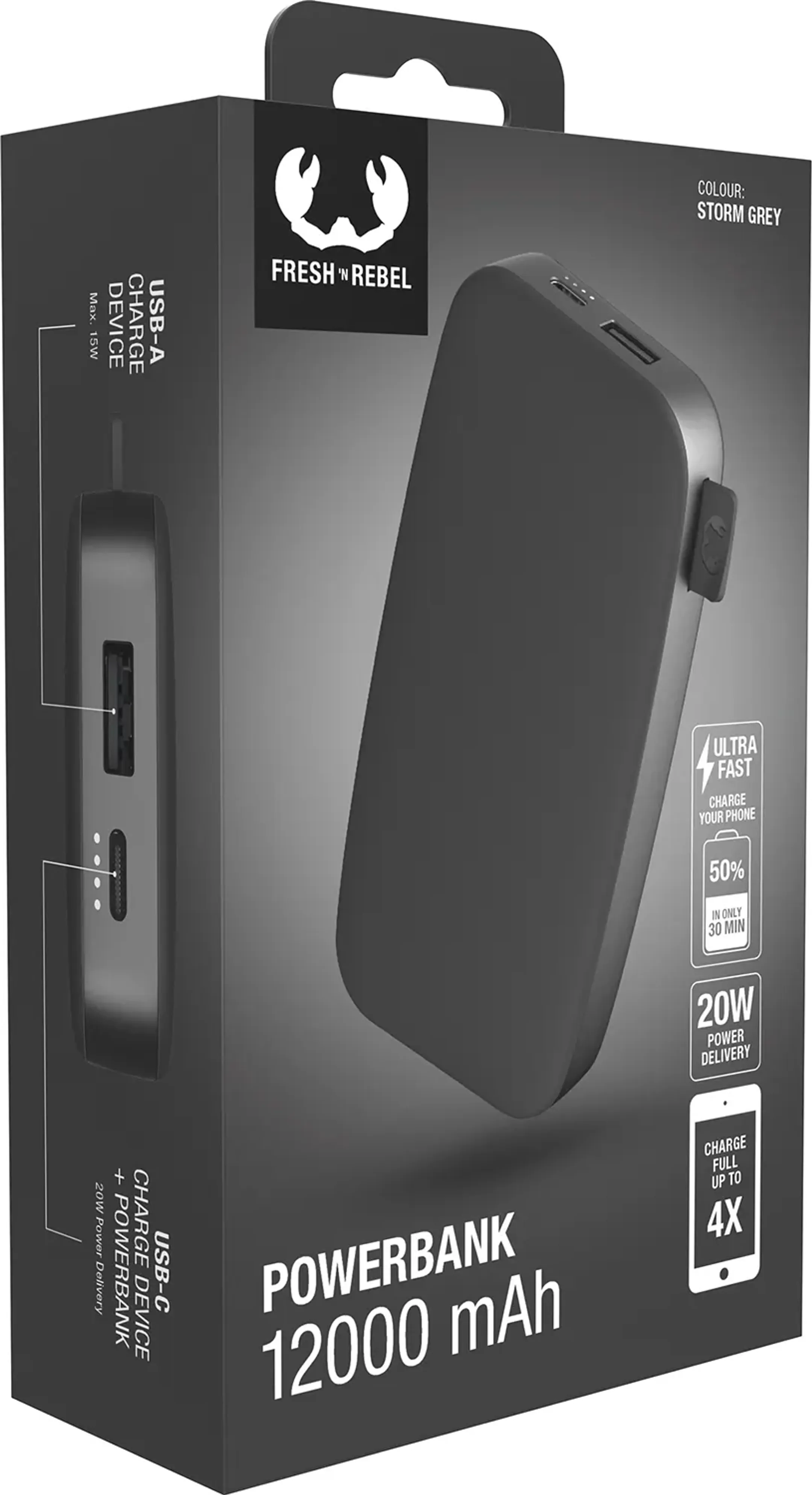 Fresh 'n Rebel USB C powerbank 12.000 mAh met 20 W Power Delivery - Storm Grey image