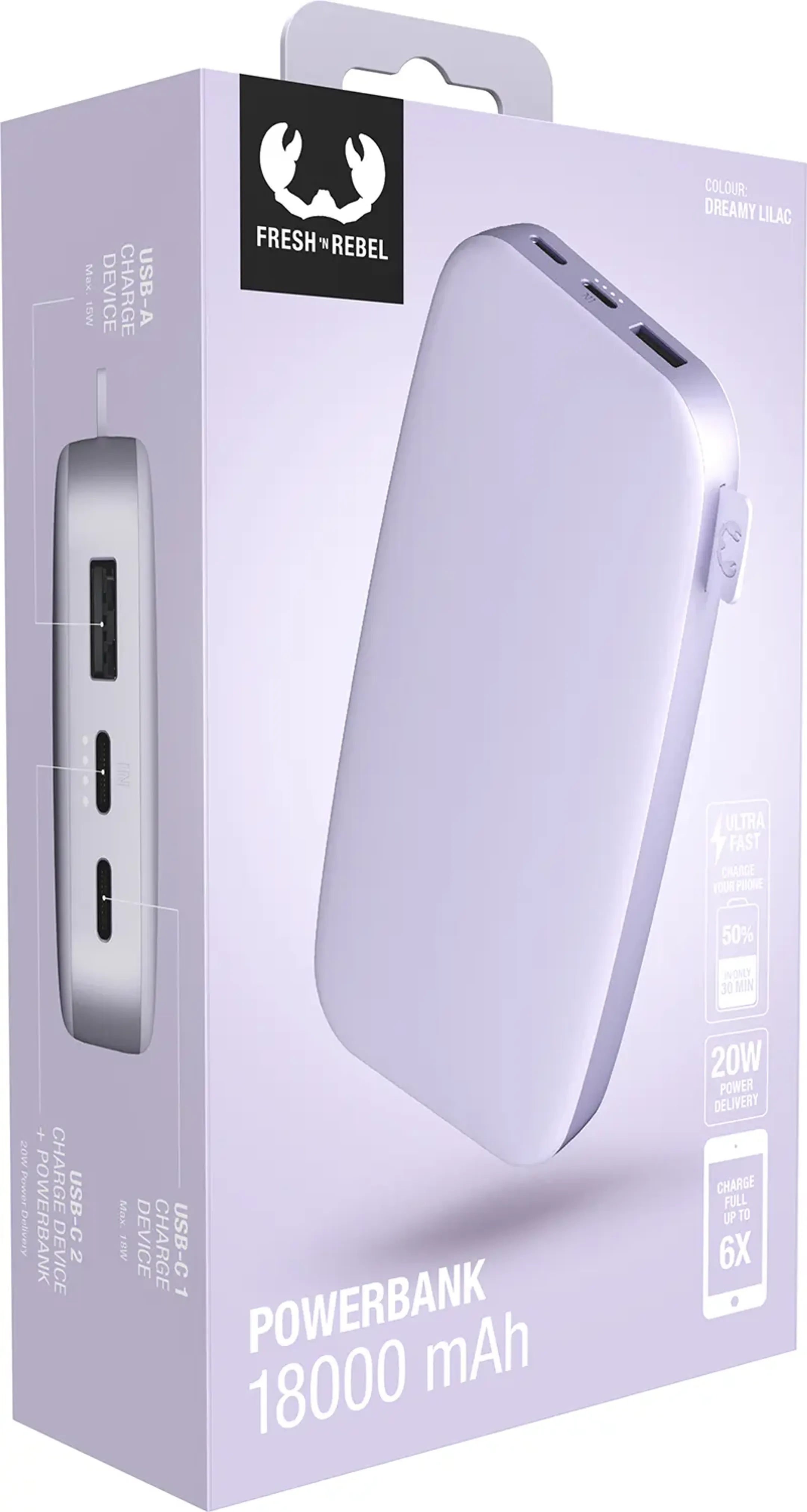 Fresh 'n Rebel Batterie externe USB C 18.000 mAh avec 20 W Power Delivery - Dreamy Lilac image