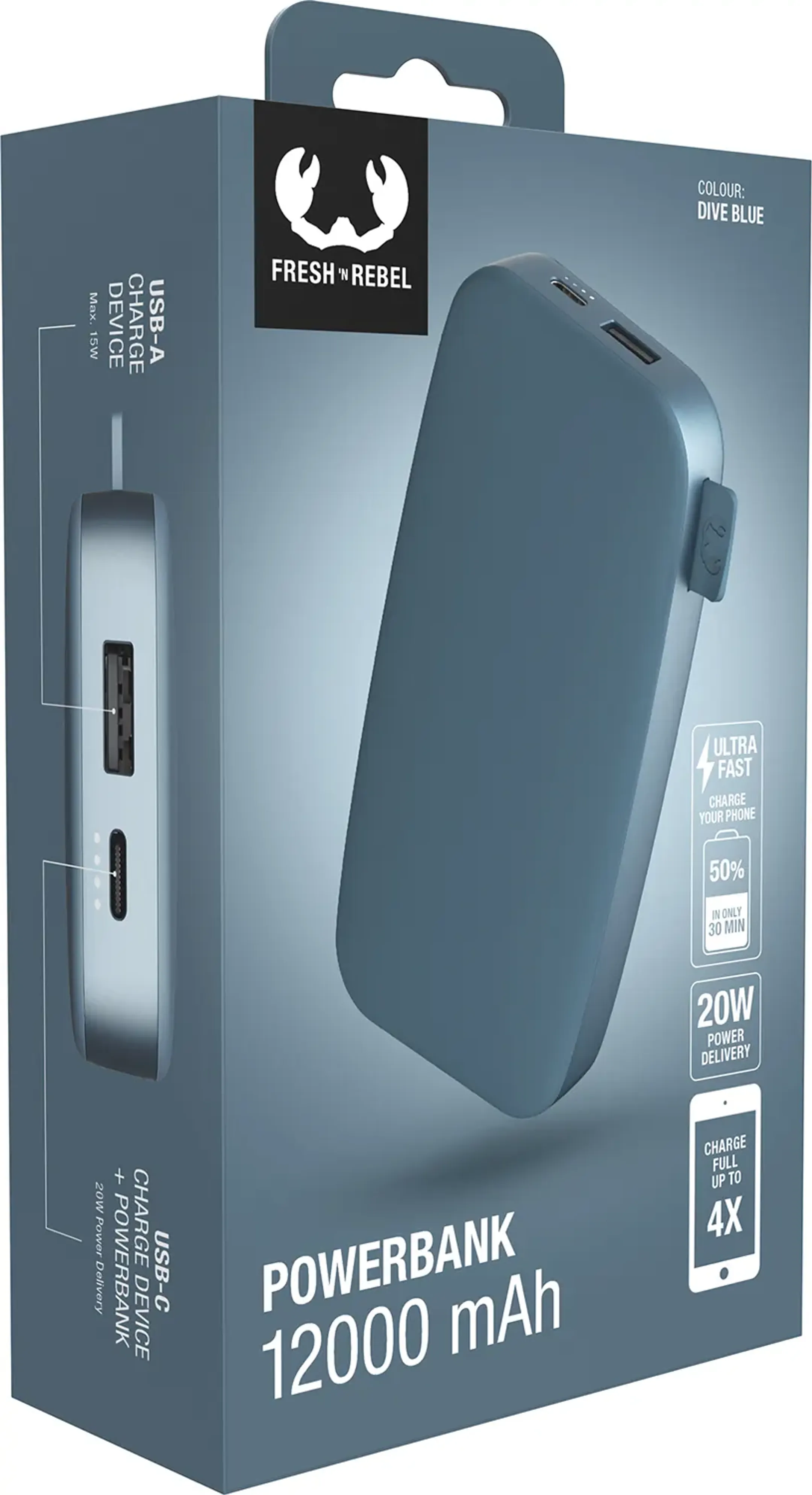 Fresh 'n Rebel USB C powerbank 12.000 mAh met 20 W Power Delivery - Dive Blue image
