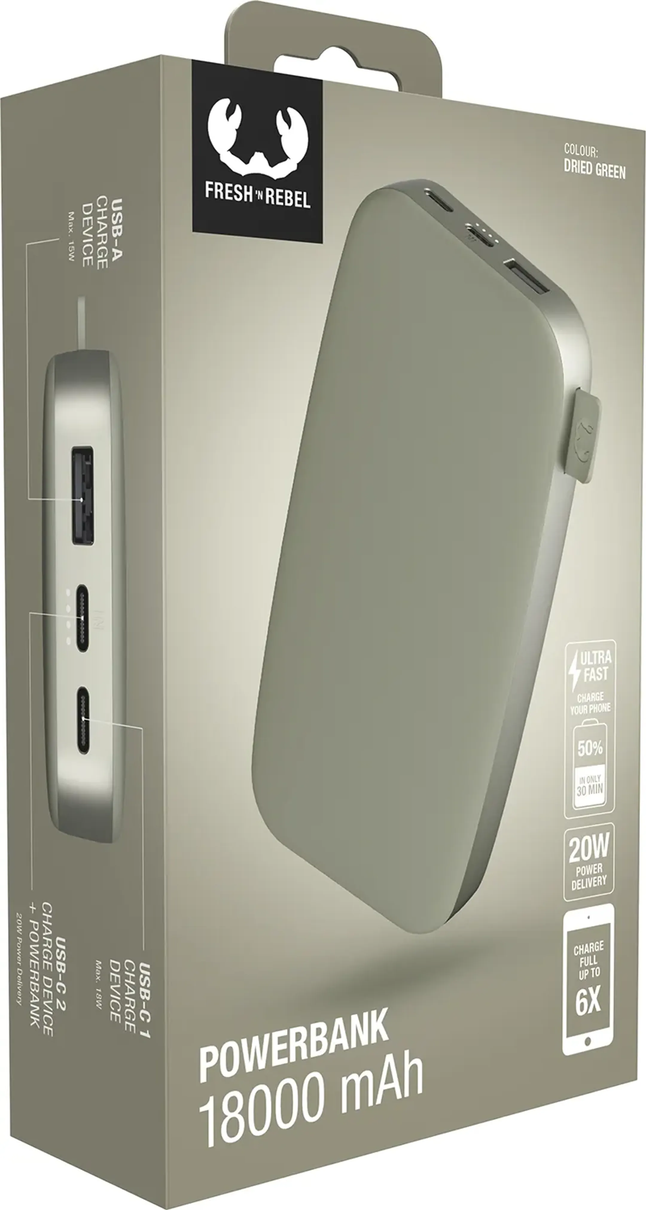 Fresh 'n Rebel Batterie externe USB C 18.000 mAh avec 20 W Power Delivery - Dried Green image