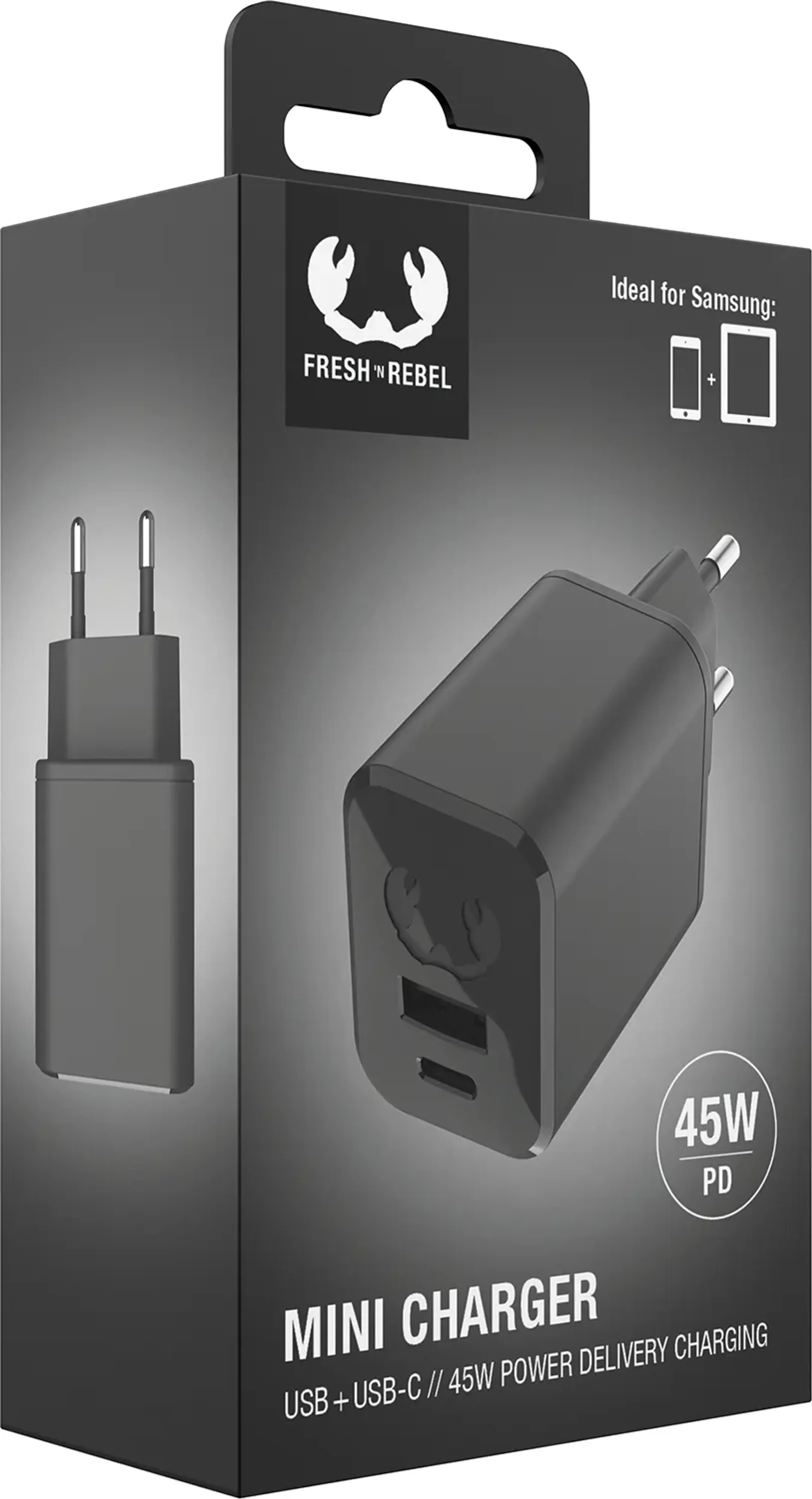 Fresh 'n Rebel 45 W USB A en USB C Mini netstroomlader met Power Delivery - Storm Grey image
