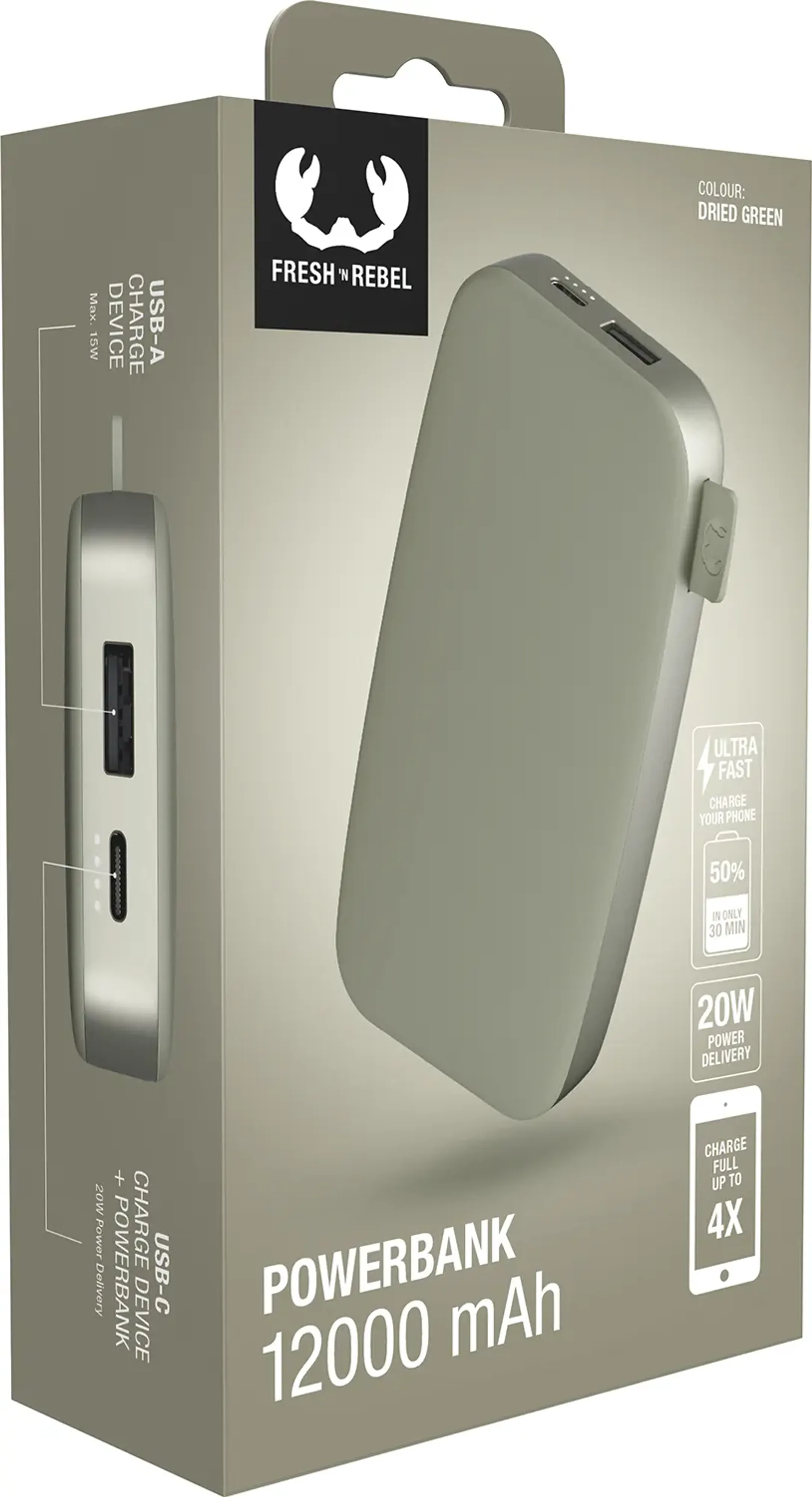 Fresh 'n Rebel Batterie externe USB C 12.000 mAh avec 20 W Power Delivery - Dried Green image