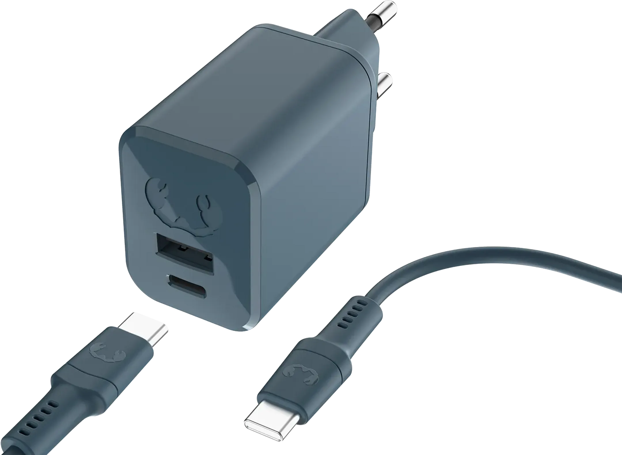 Chargeur secteur Mini 45 W USB A et USB C avec Power Delivery + câble USB C - Dive Blue - 2 m.