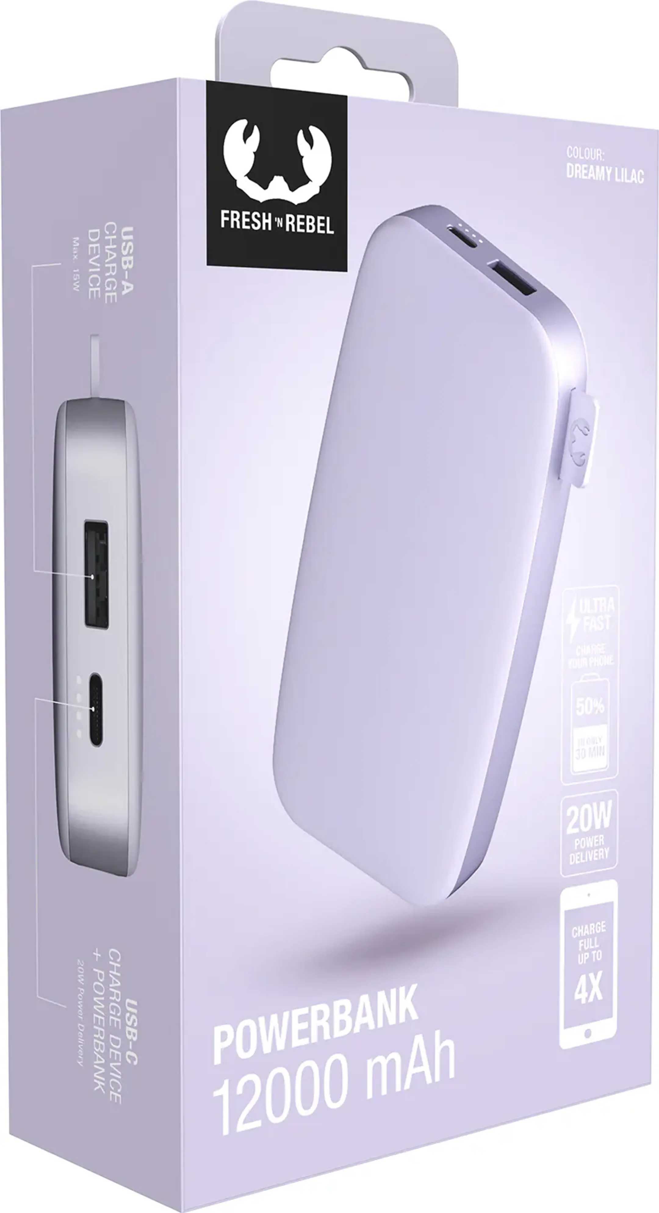 Fresh 'n Rebel USB C powerbank 12.000 mAh met 20 W Power Delivery - Dreamy Lilac image