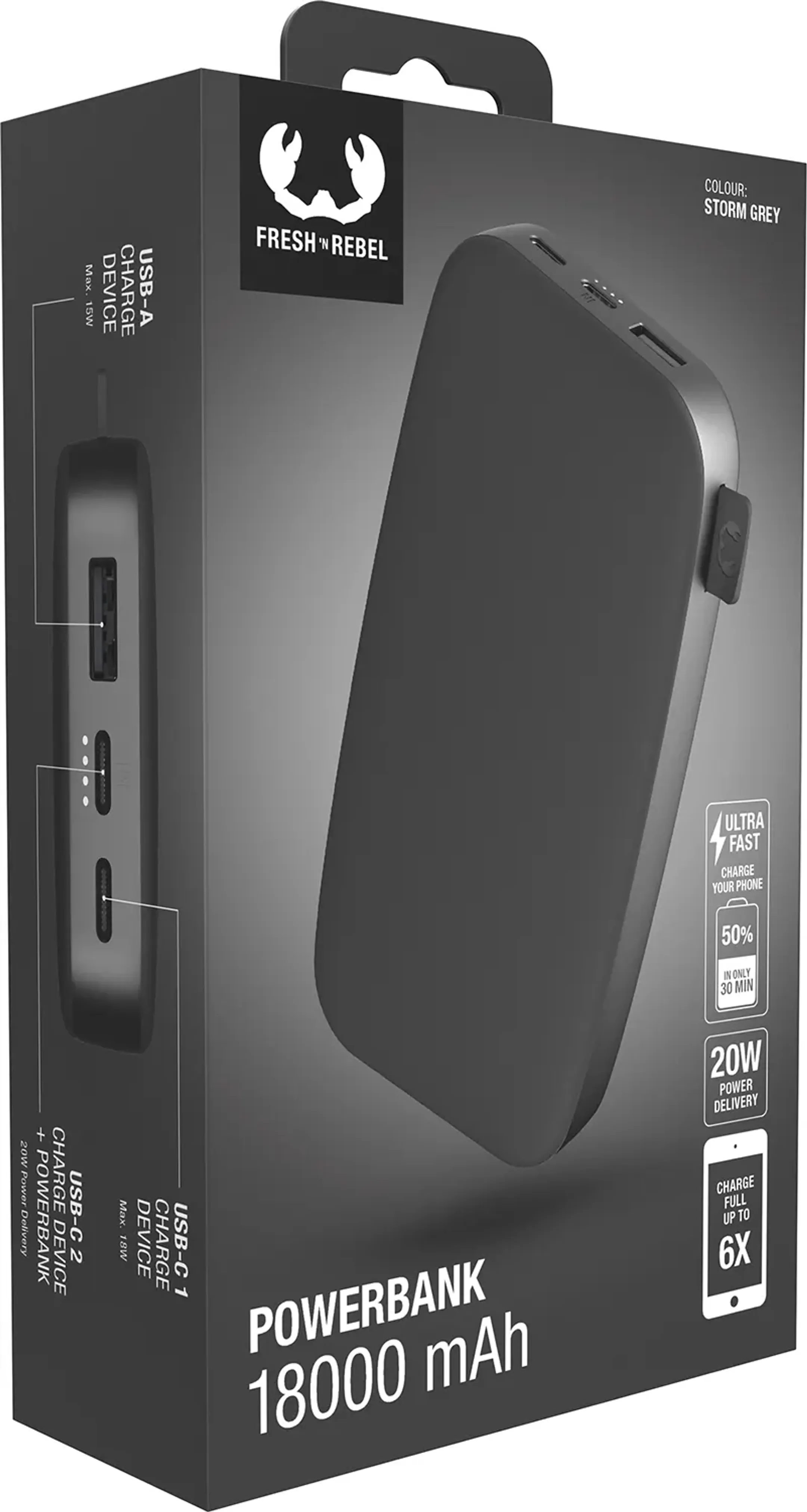 Fresh 'n Rebel Batterie externe USB C 18.000 mAh avec 20 W Power Delivery - Storm Grey image