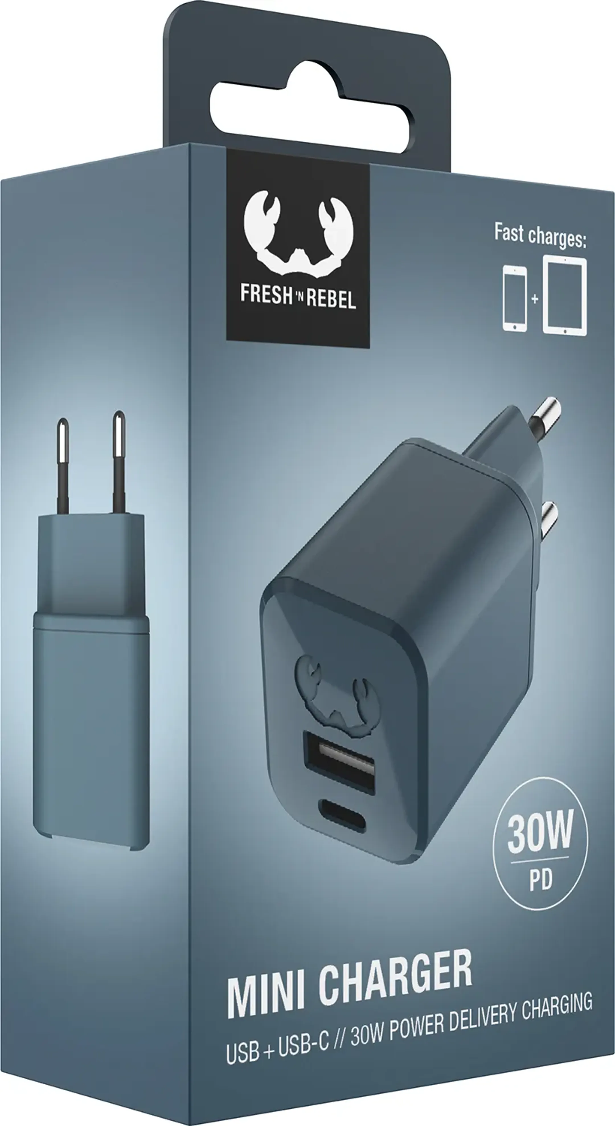 Fresh 'n Rebel 30 W USB A en USB C Mini netstroomlader met Power Delivery - Dive Blue image