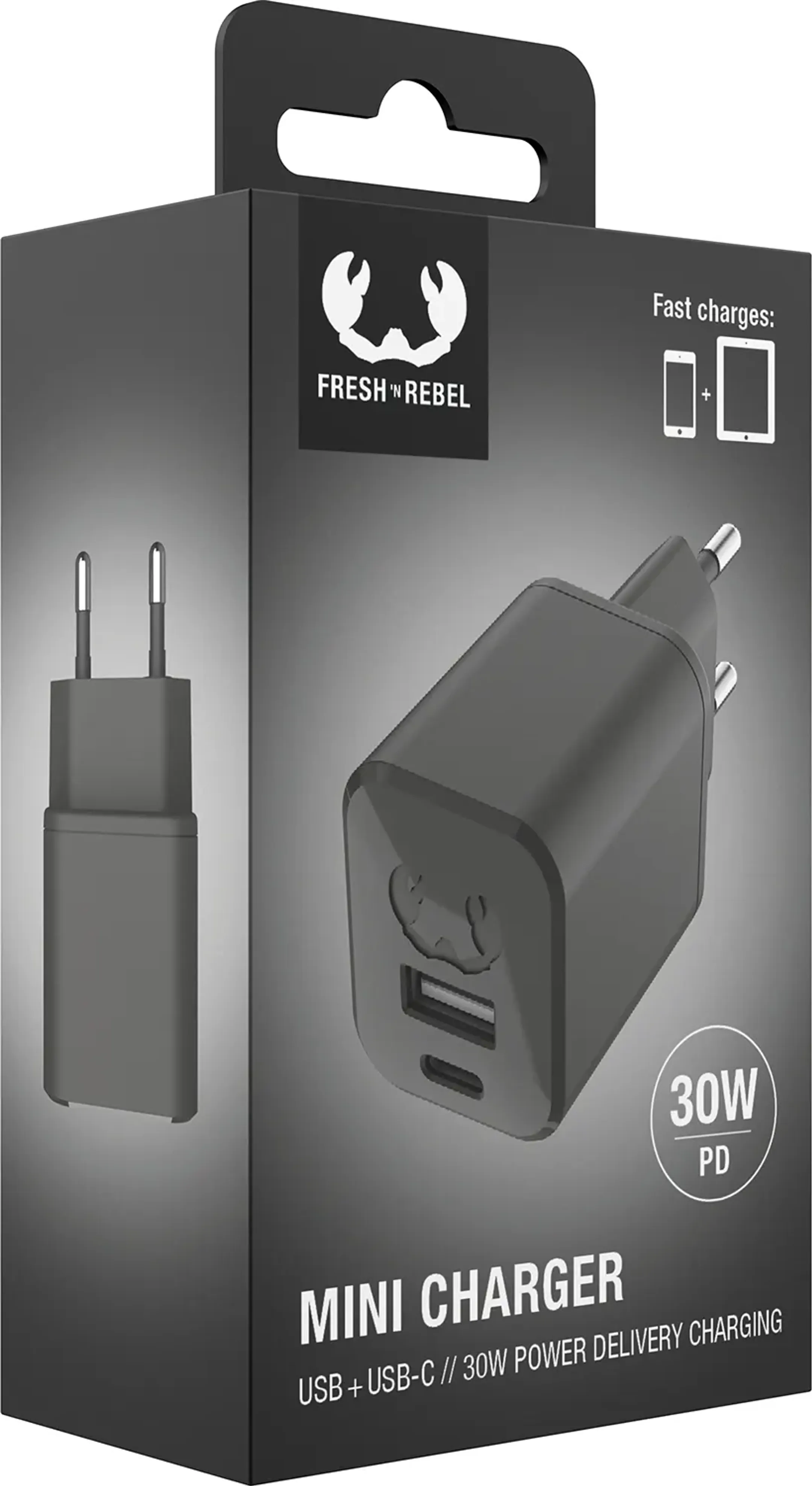 Fresh 'n Rebel 30 W USB A en USB C Mini netstroomlader met Power Delivery - Storm Grey image