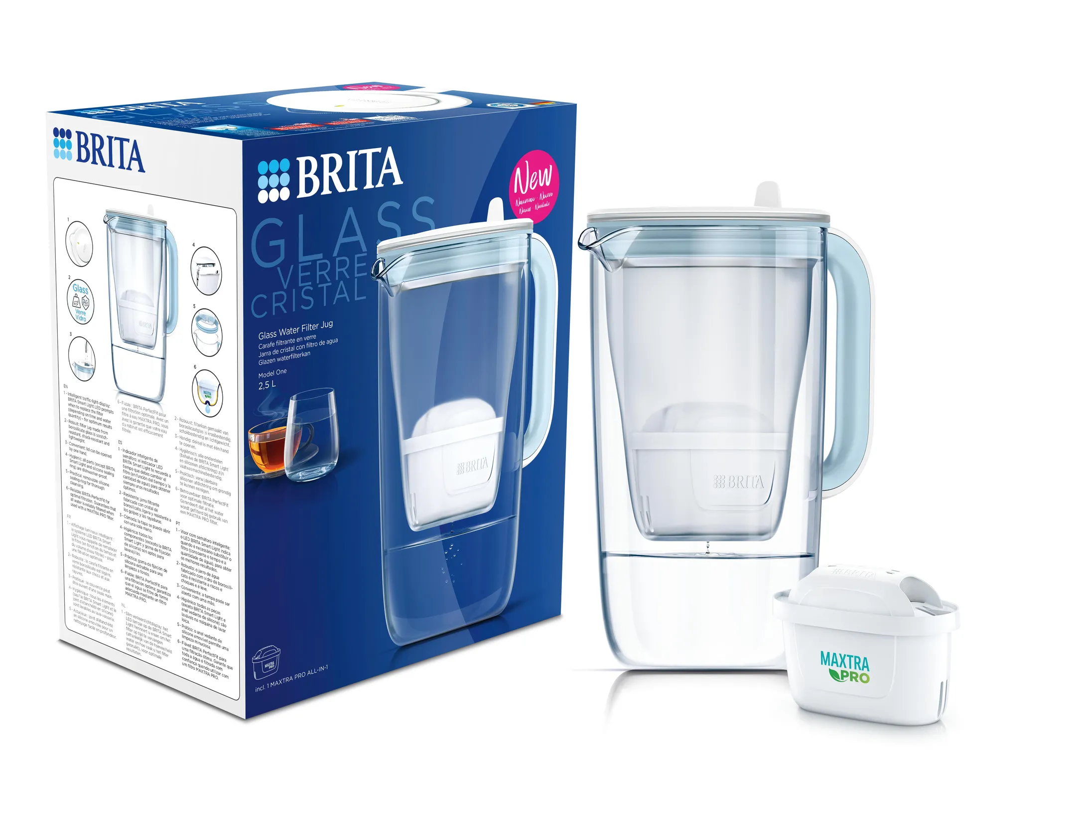Glazen waterfilterkan light blue