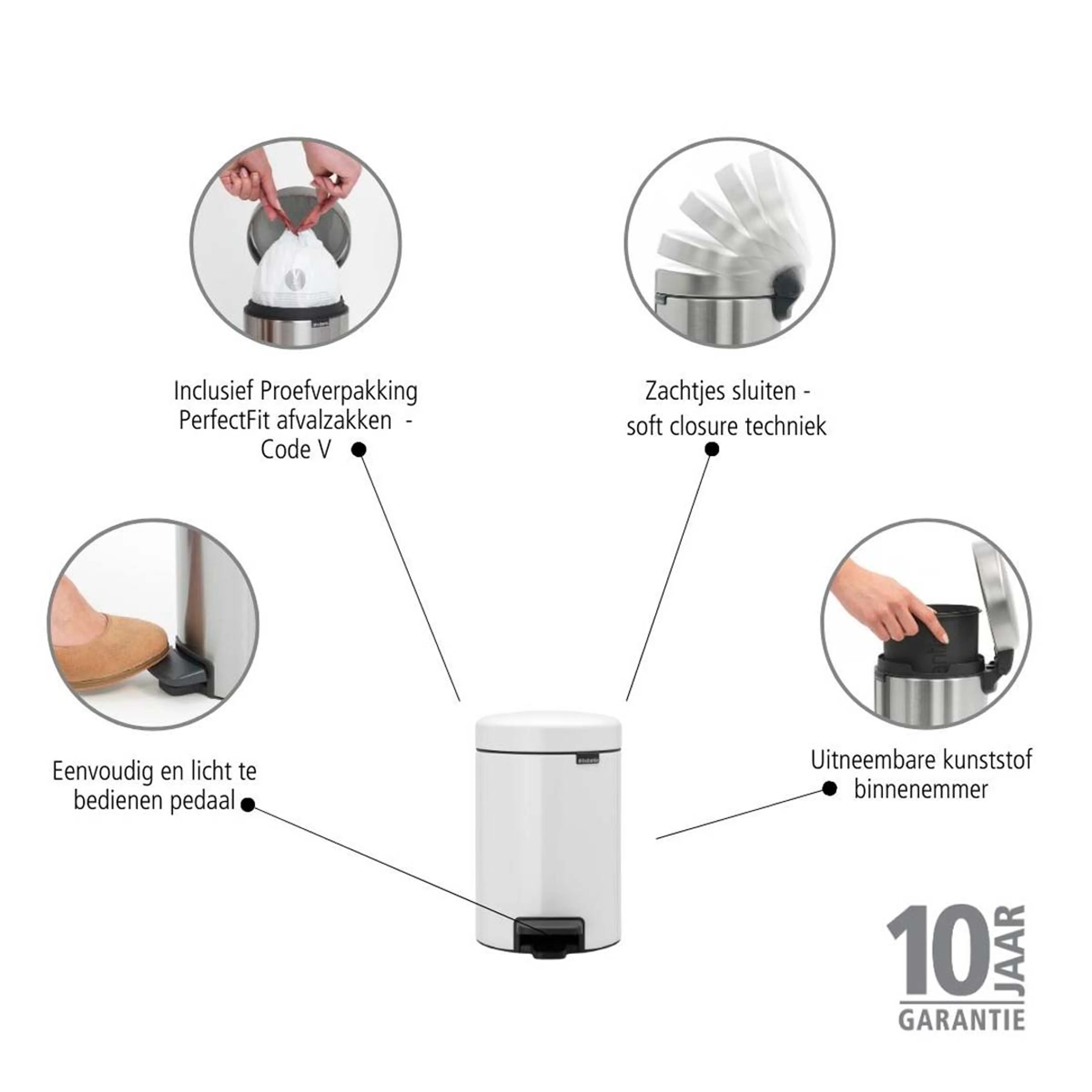 Brabantia NewIcon pedaalemmer 3 liter met kunststof binnenemmer - White image