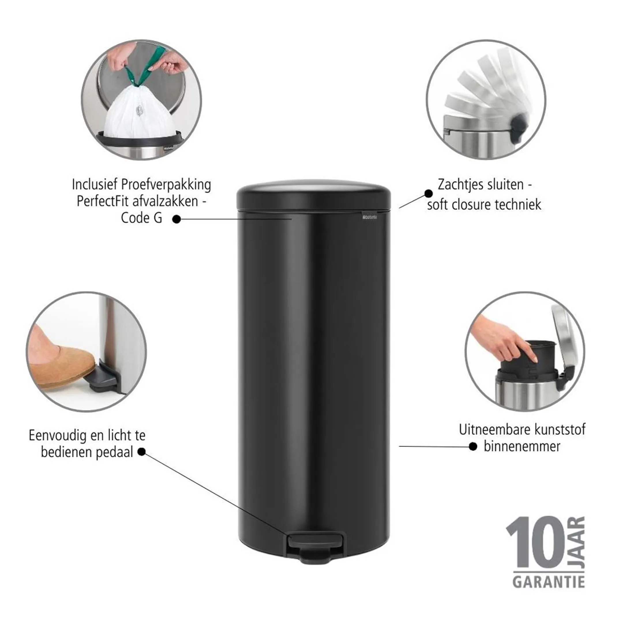 Brabantia NewIcon pedaalemmer 30 liter met kunststof binnenemmer - Matt Black image