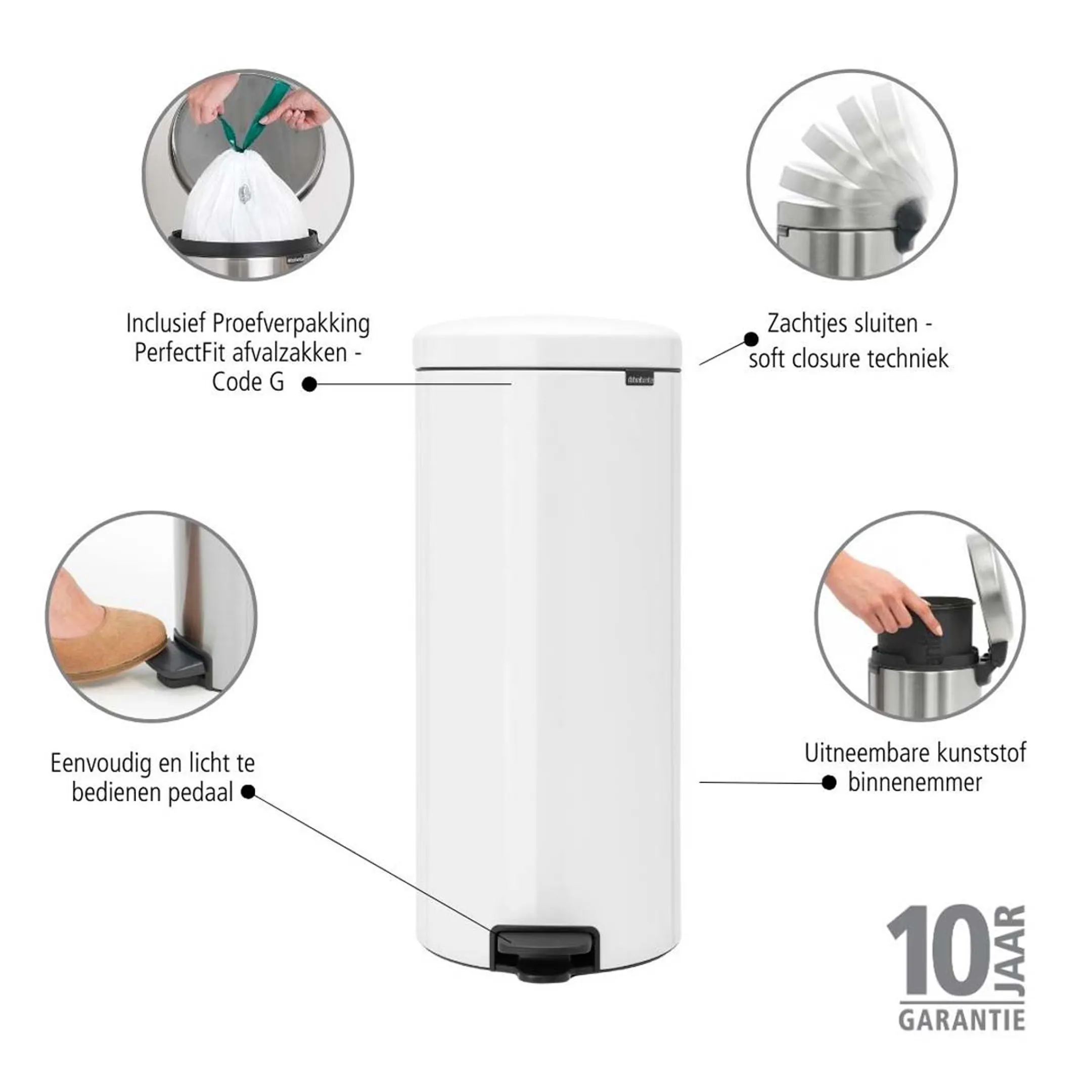 Brabantia NewIcon pedaalemmer 30 liter met kunststof binnenemmer - White image