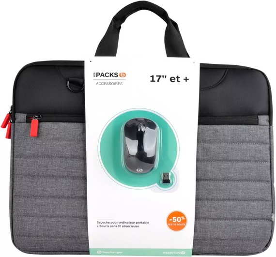 Sacoche 17'' Classic Gris/Rouge + Souris sans fil