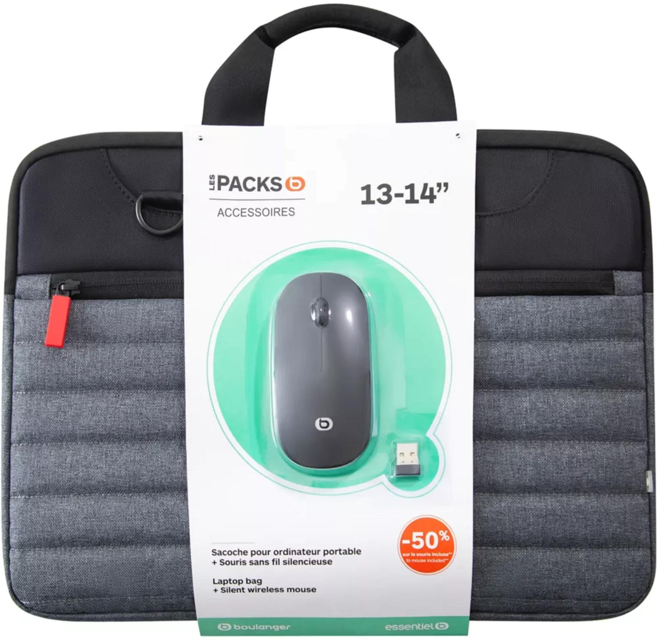 Essentiel-B 13-14'' Classic Grijs/Rode Tas + Draadloze Muis image