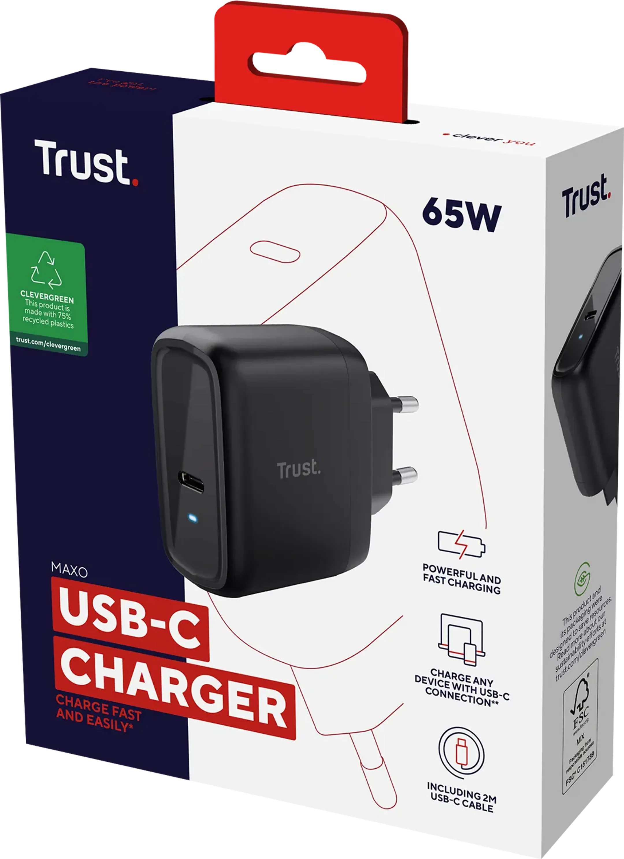 Trust Maxo USB C-oplader met USB C-kabel 2 m. - 65 W image