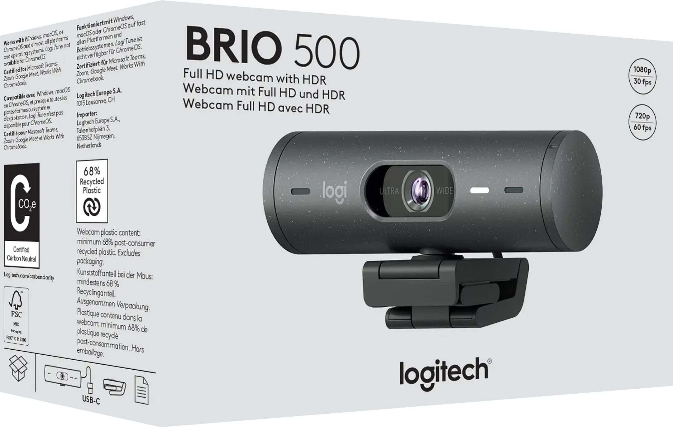Logitech Brio 500 Full HD webcam met auto-framing en lichtcorrectie - Graphite image