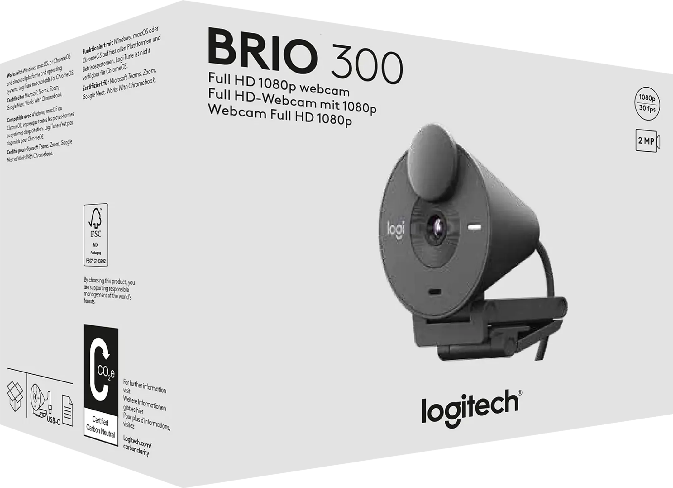 Logitech Webcam Full HD Brio 300 avec correction luminosité - Graphite image