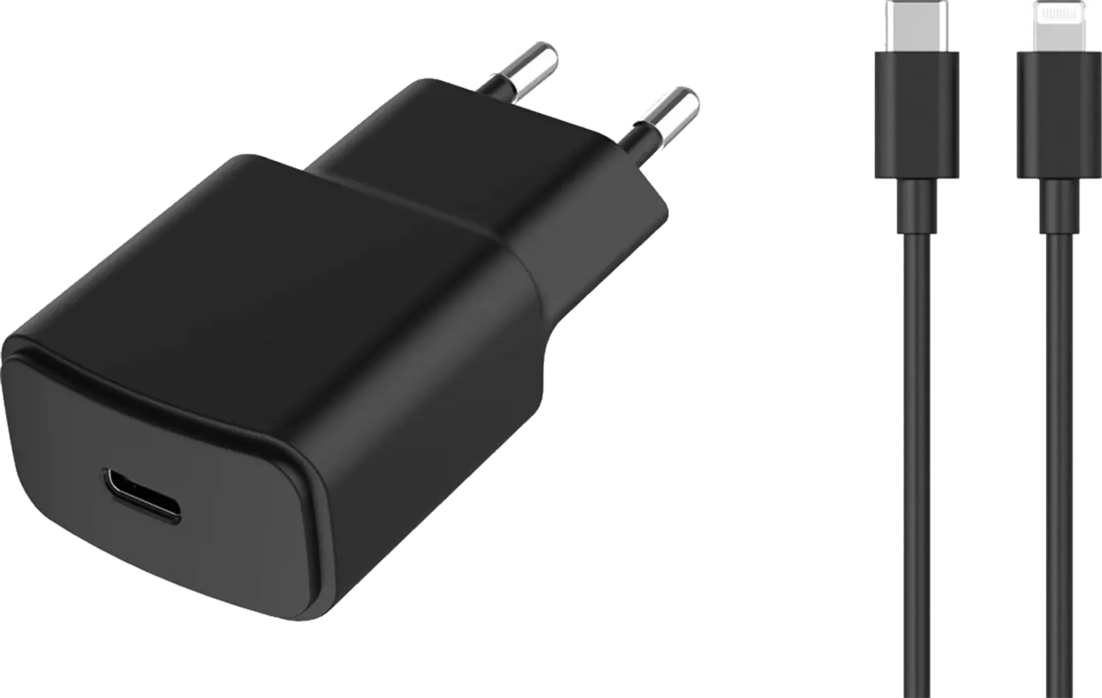 Bundle product USB C netstroomlader 20 W + Lightning kabel - Zwart