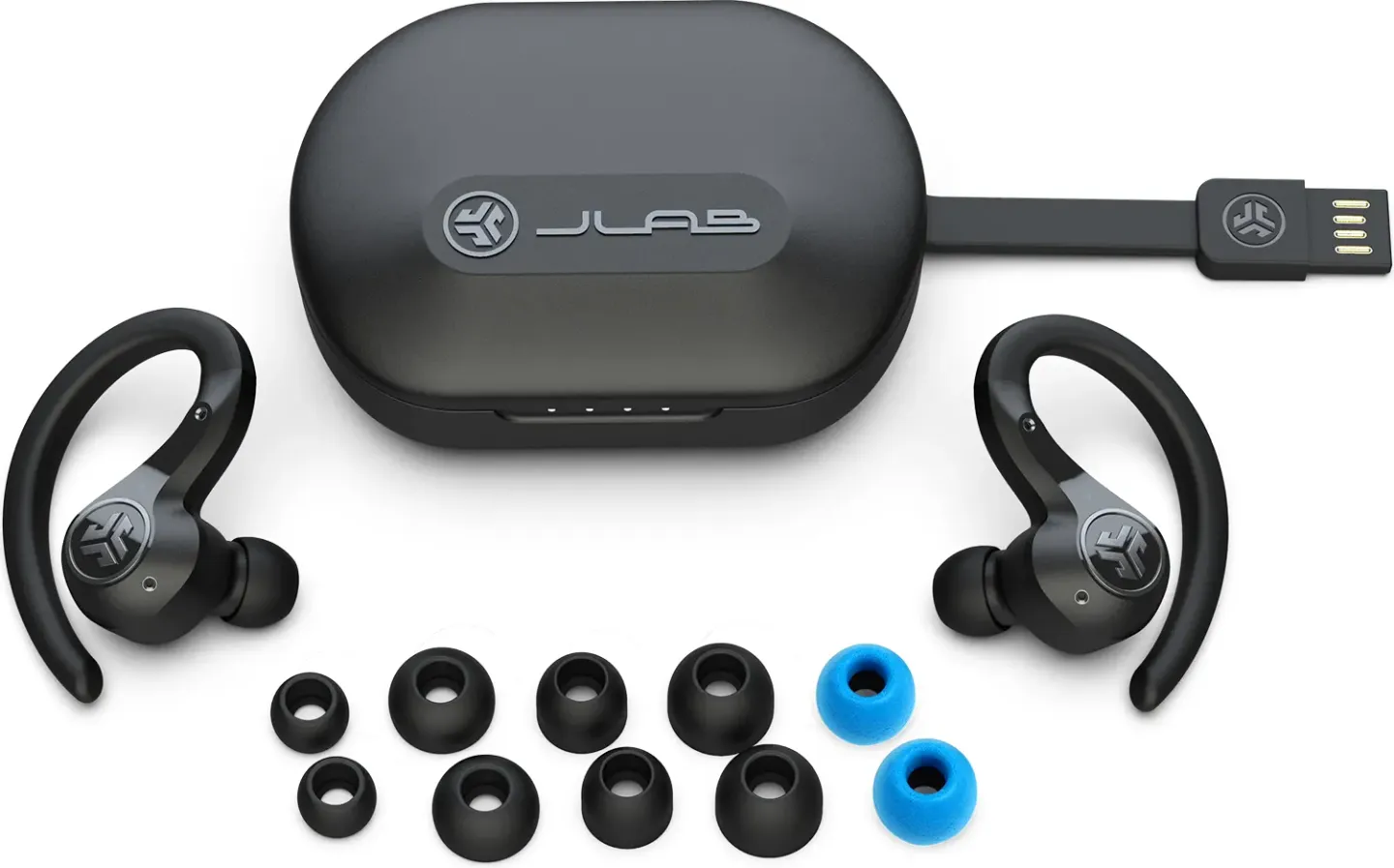 JLab Go Pop ANC Bluetooth-Oordopjes met ANC, 24 uur Batterij, IP55 Zweetbestendig, Microfoon, Heldere Oproepen en Multipoint-Verbinding Voor Meerdere ApparatenTransparant Neongroen