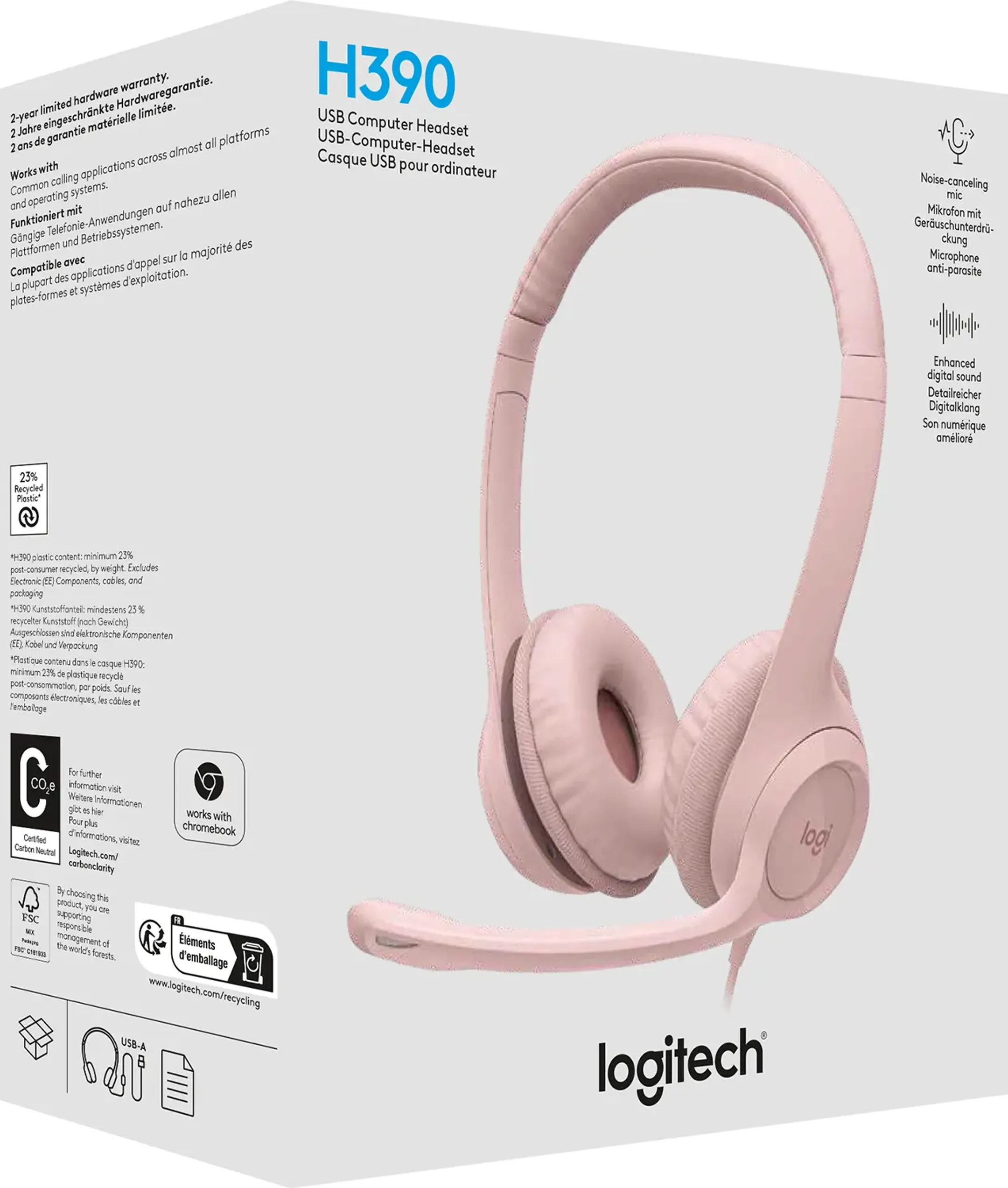 Logitech Casque USB H390 - Rose image