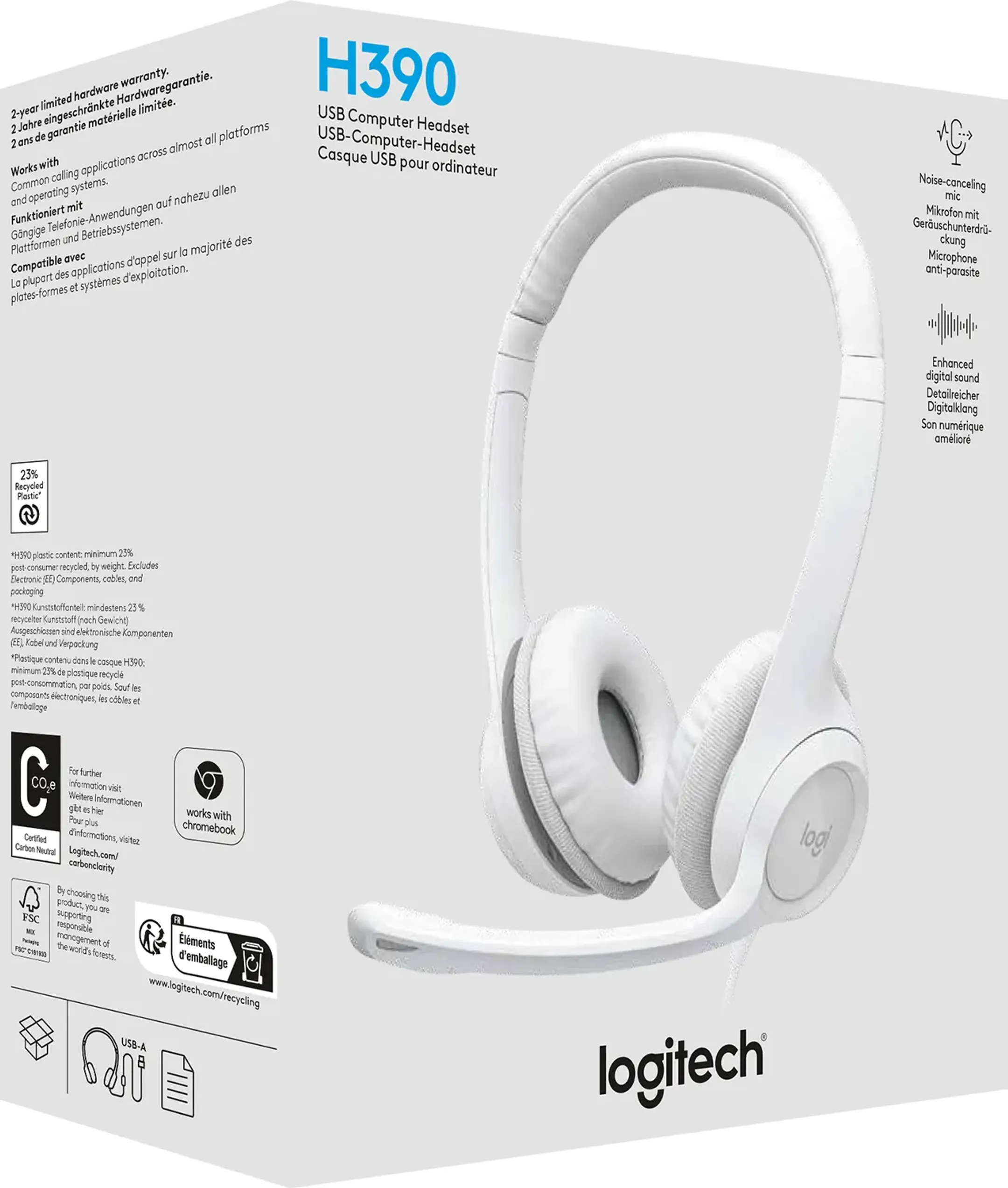 Logitech Casque USB H390 - Blanc image