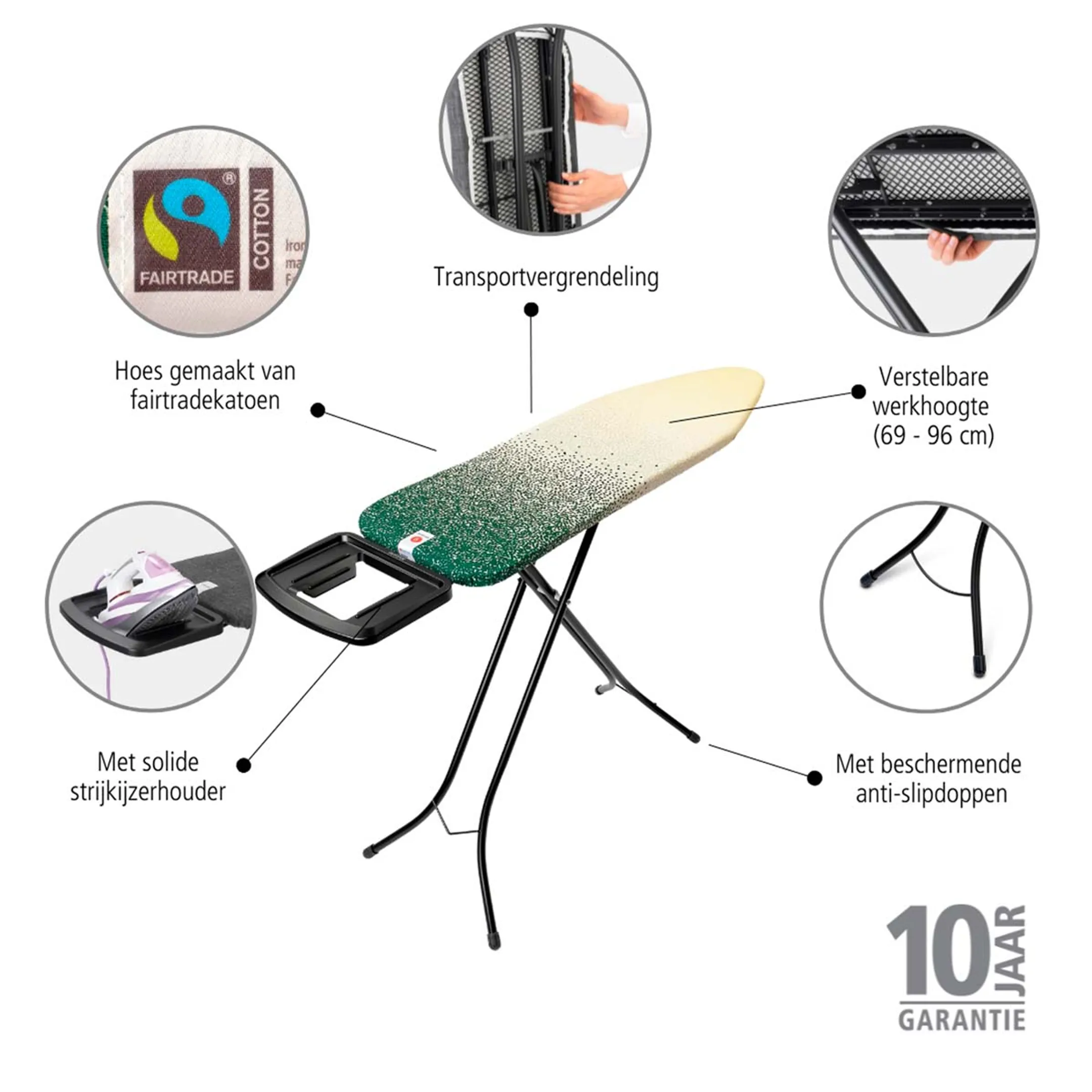 Brabantia Planche à repasser B avec repose-fer - 124x38 cm - Coton Fairtrade - New Dawn  image