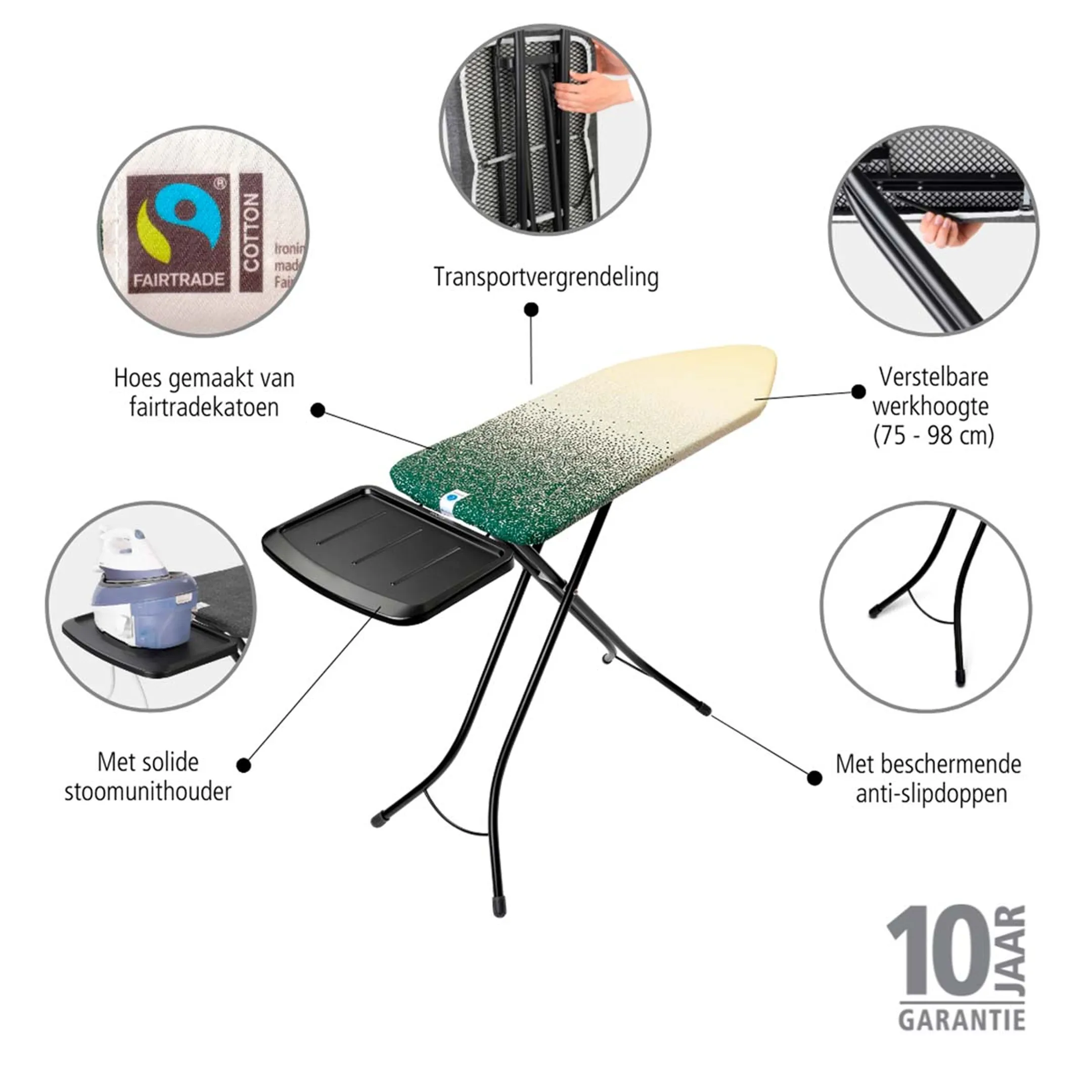 Brabantia Planche à repasser C avec repose-fer pour générateur vapeur - 124x45 cm - Coton Fairtrade - New Dawn  image