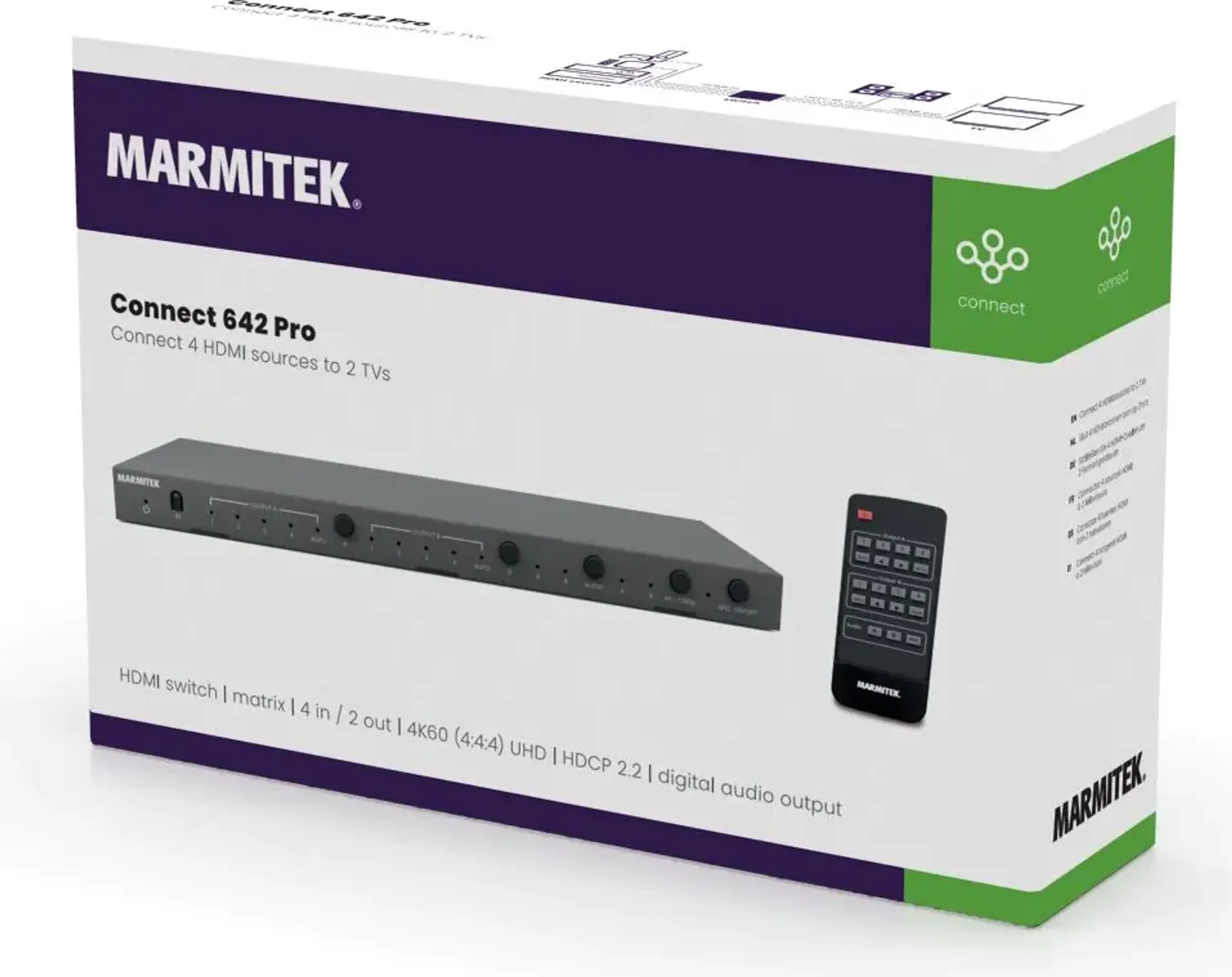 Marmitek Switch matrice HDMI Connect 642 Pro 4K 60 Hz - 4x IN / 2x OUT ports image
