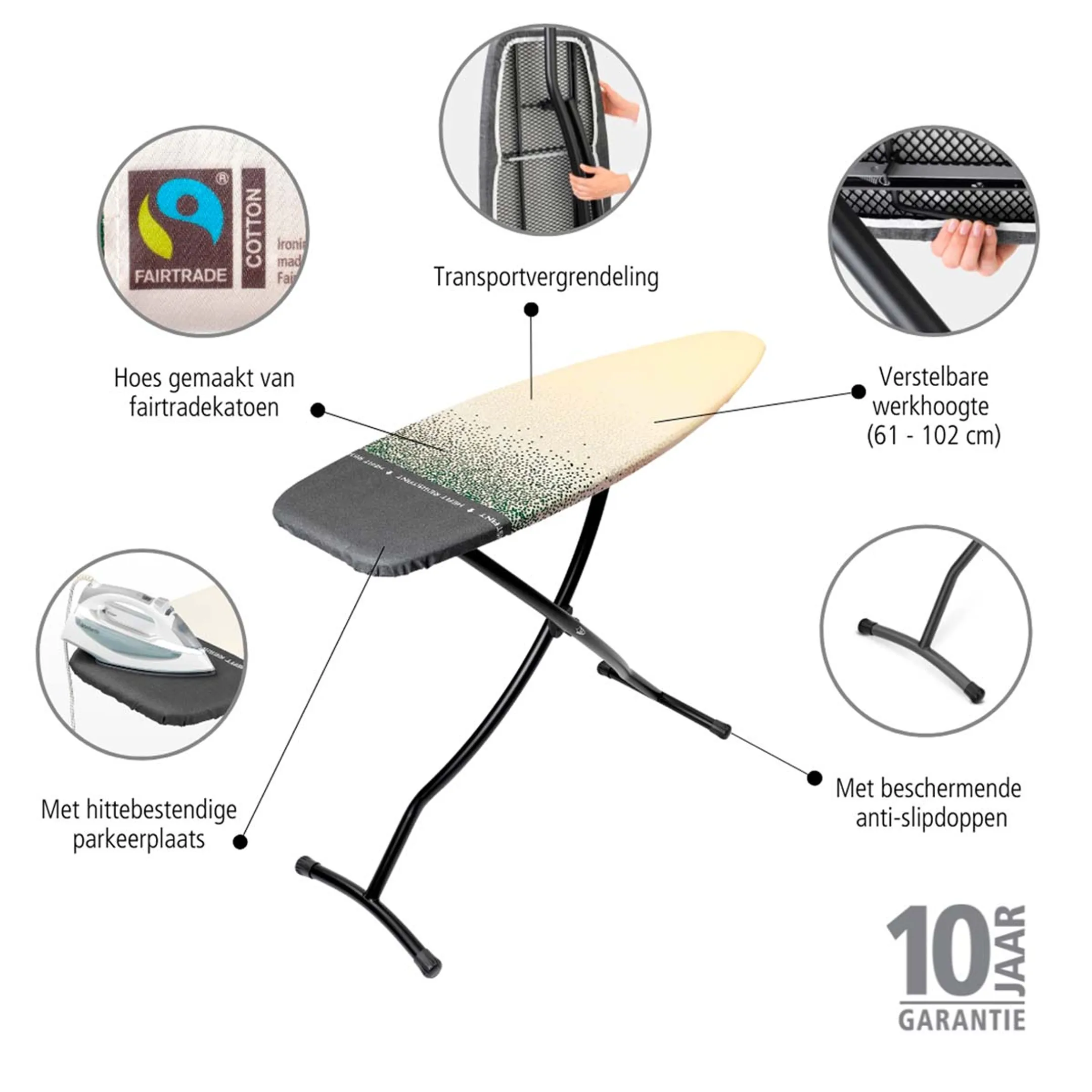 Brabantia Planche à repasser D avec zone repose-fer résistante à la chaleur - 135x45 cm - Coton Fairtrade -New Dawn image