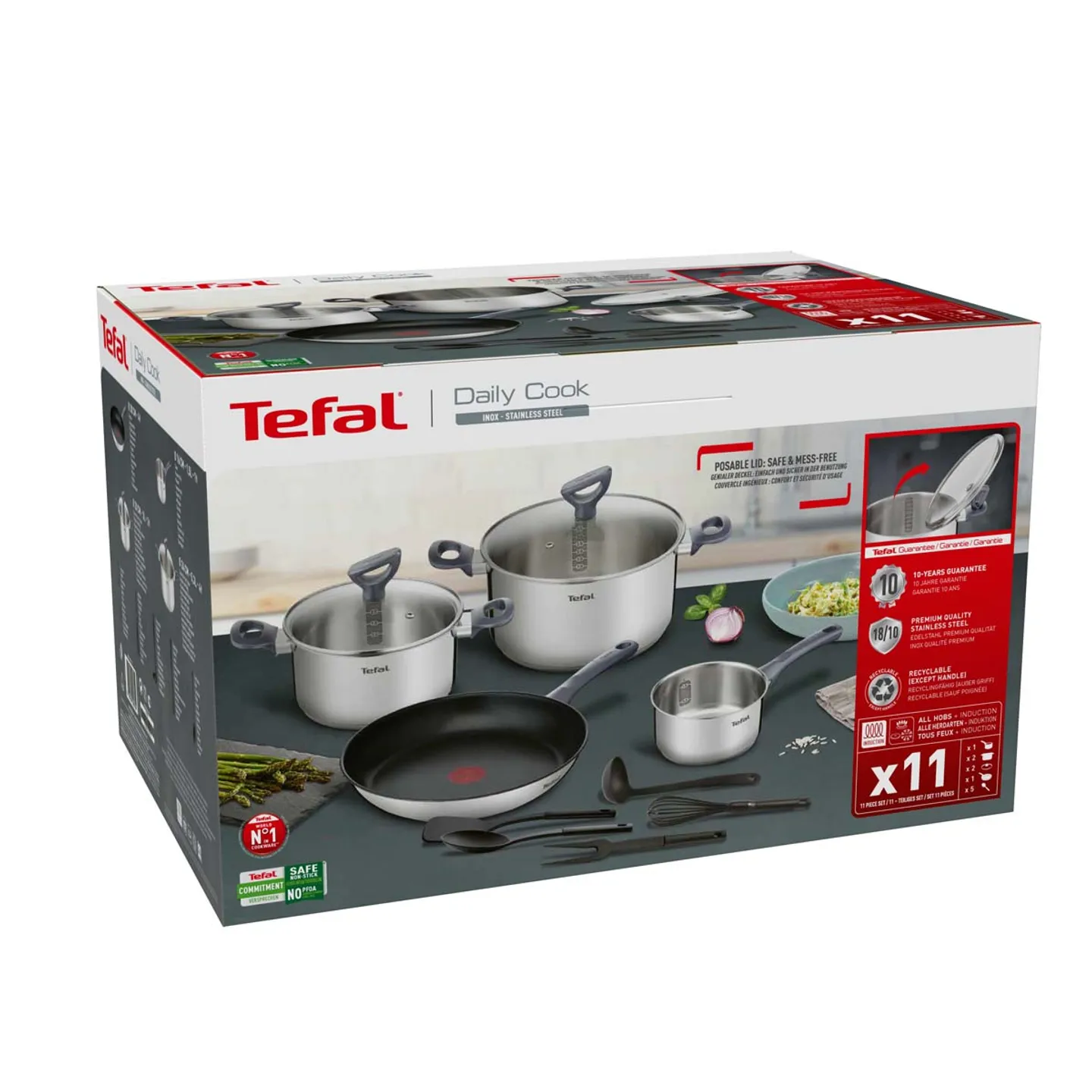 Casserole Tefal Daily Cook 18cm 2.1L - Acier Inoxydable, Fond Renforcé Induction, Lavable Lave-vaisselle