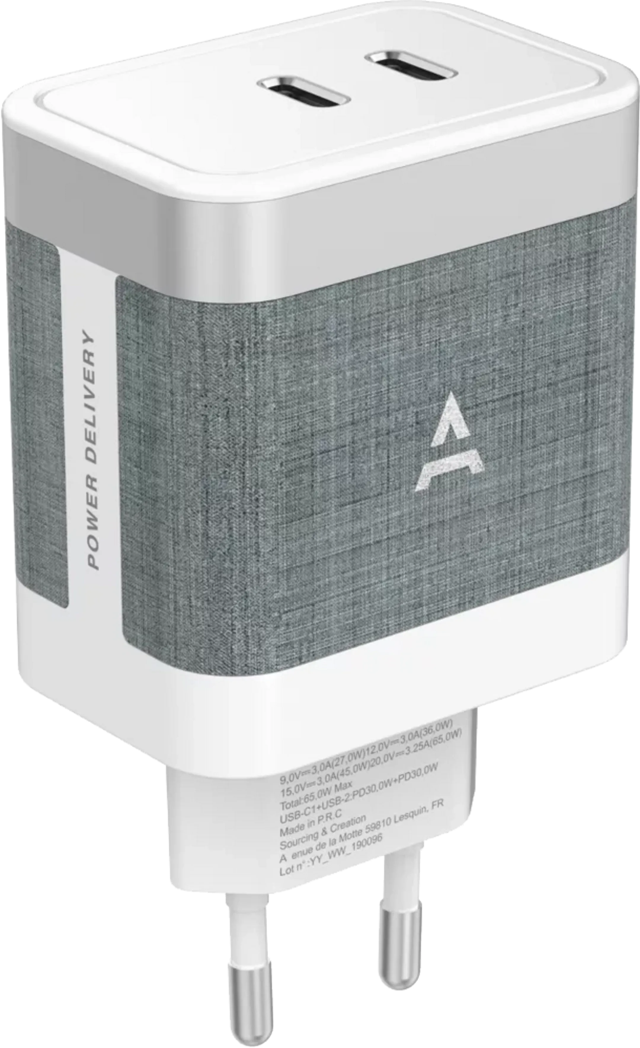 Chargeur secteur USB-C x2 65W