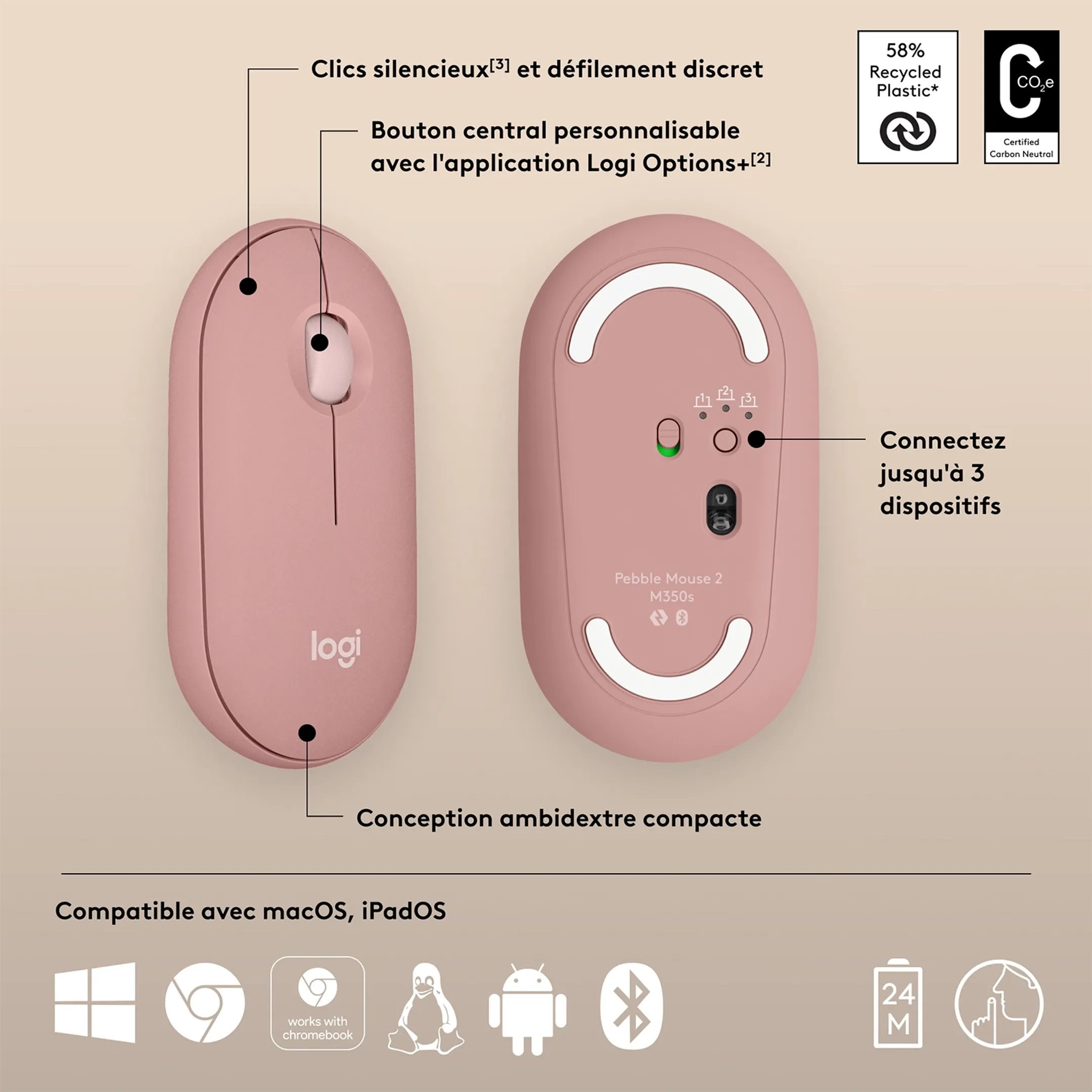 Logitech Pebble Mouse 2 M350s - Rose image