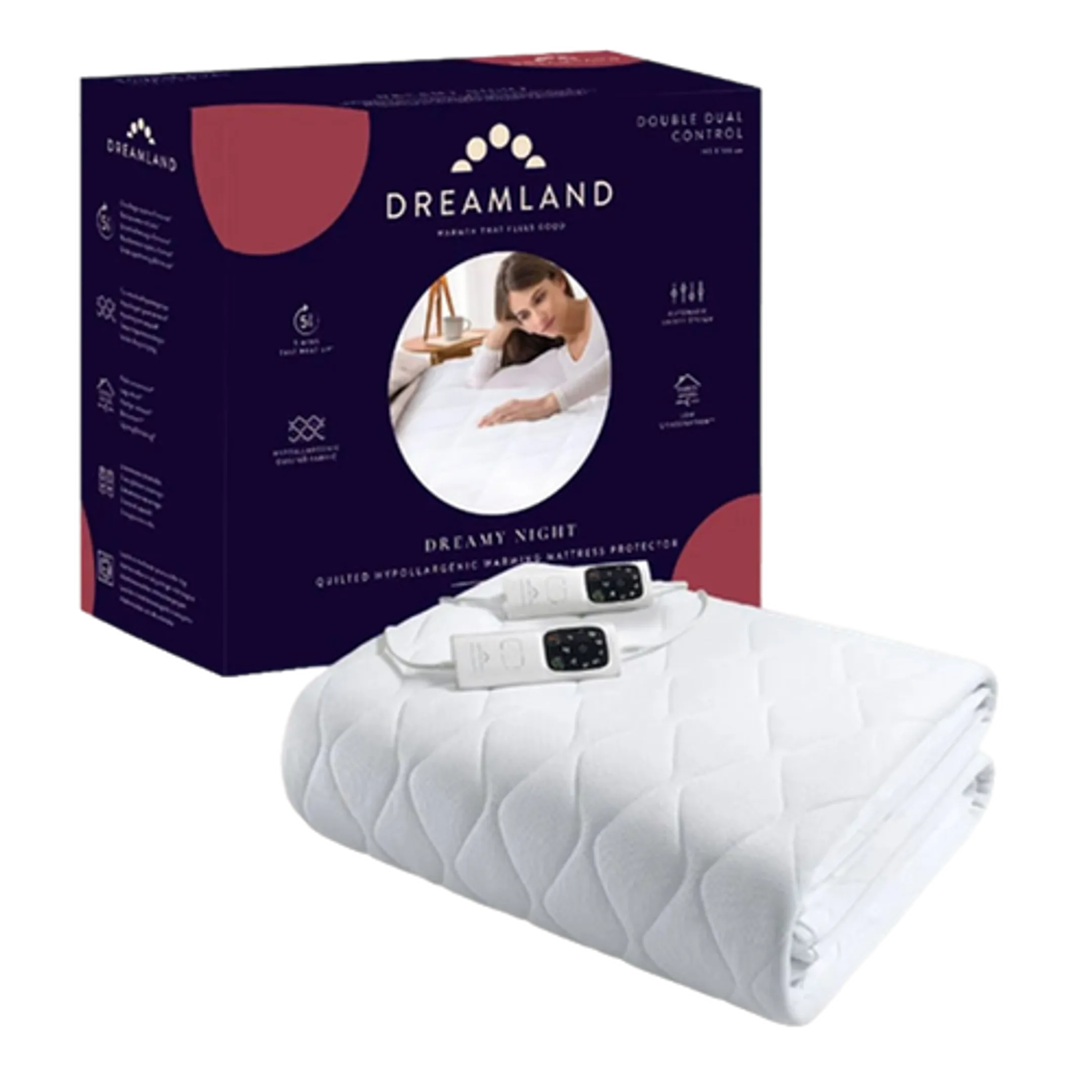 Hypoallergene verwarmde Matrastopper DUBBEL met 2 Schakelaars
